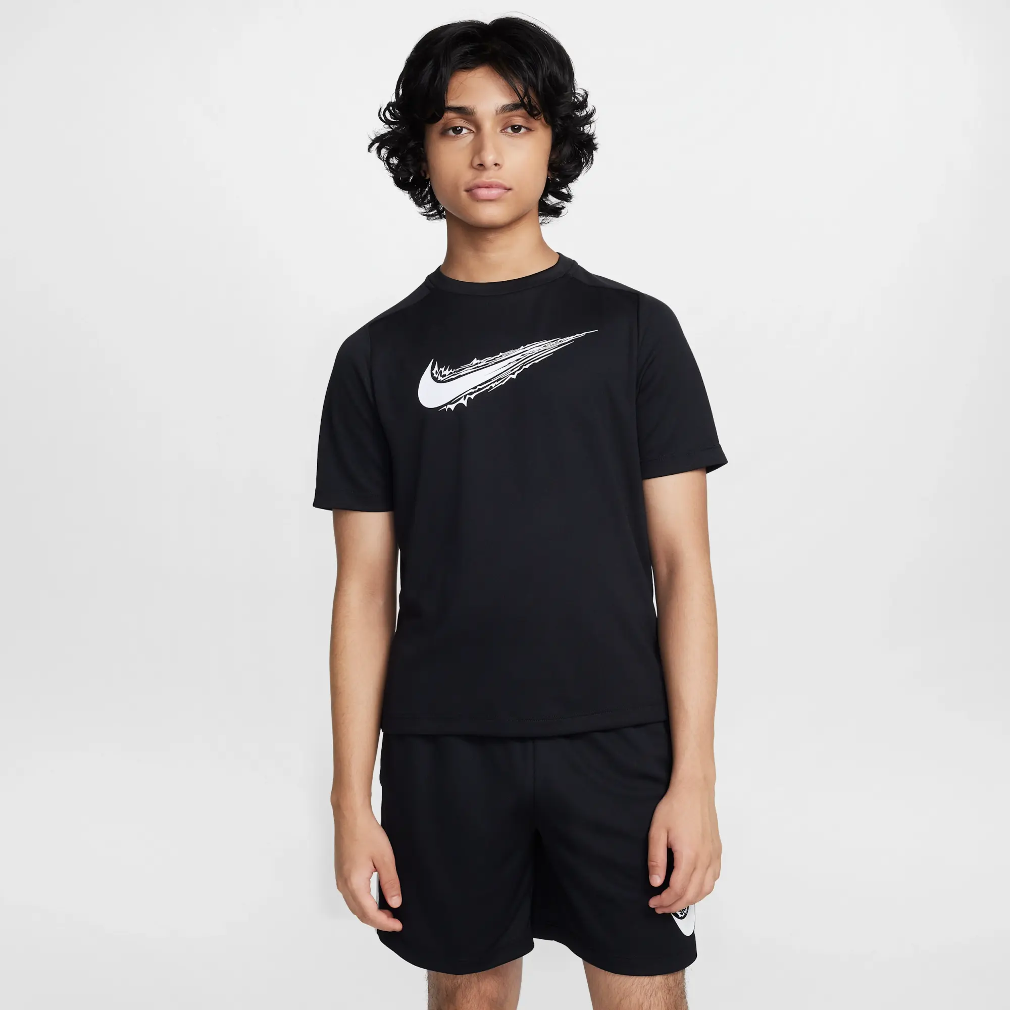 Nike Multi Older Kids' (Boys') Dri-FIT Short-Sleeve Top - Black - Polyester