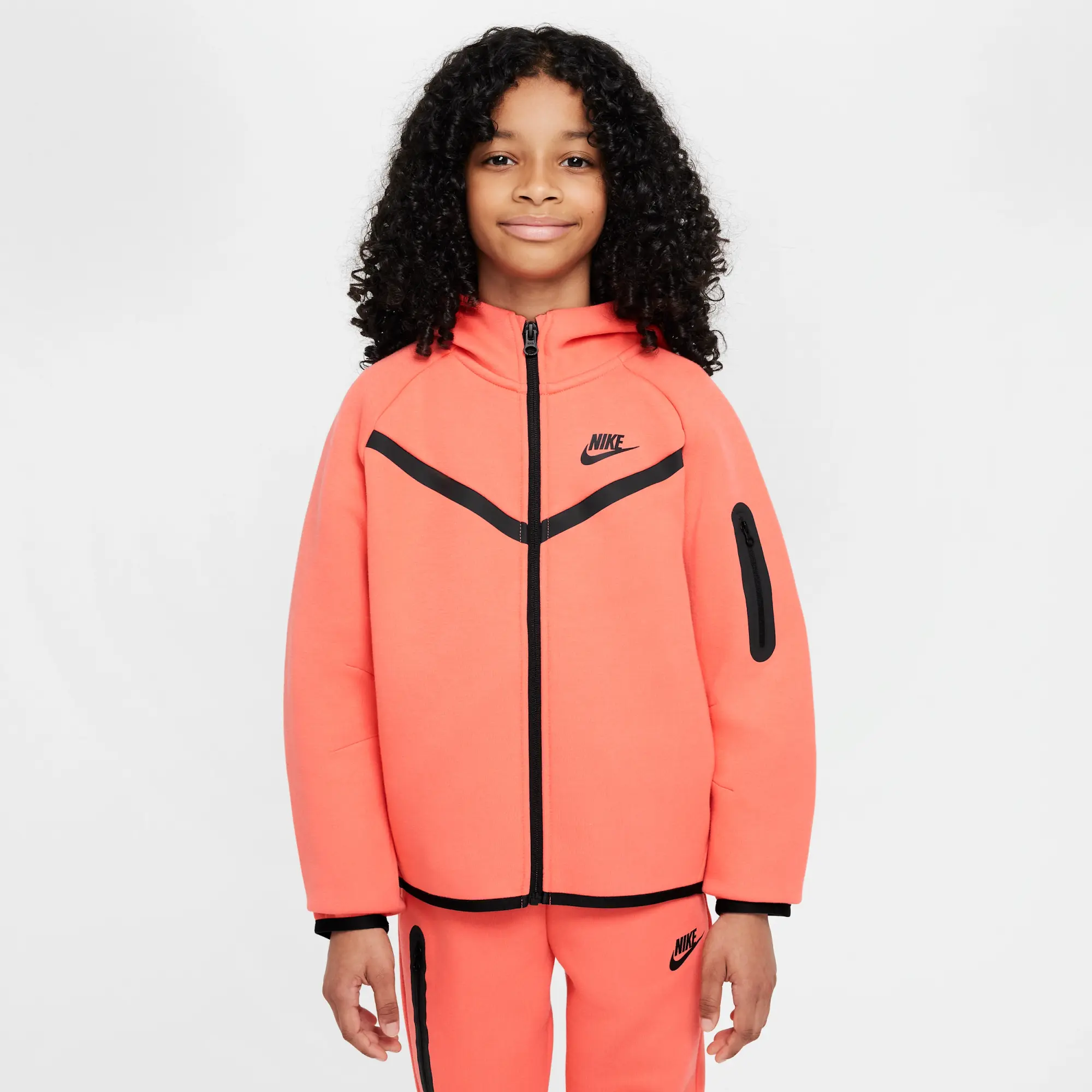 Nike Sportswear Tech Fleece Older Kids' (Girls') Full-Zip Hoodie - Orange - Cotton/Polyester