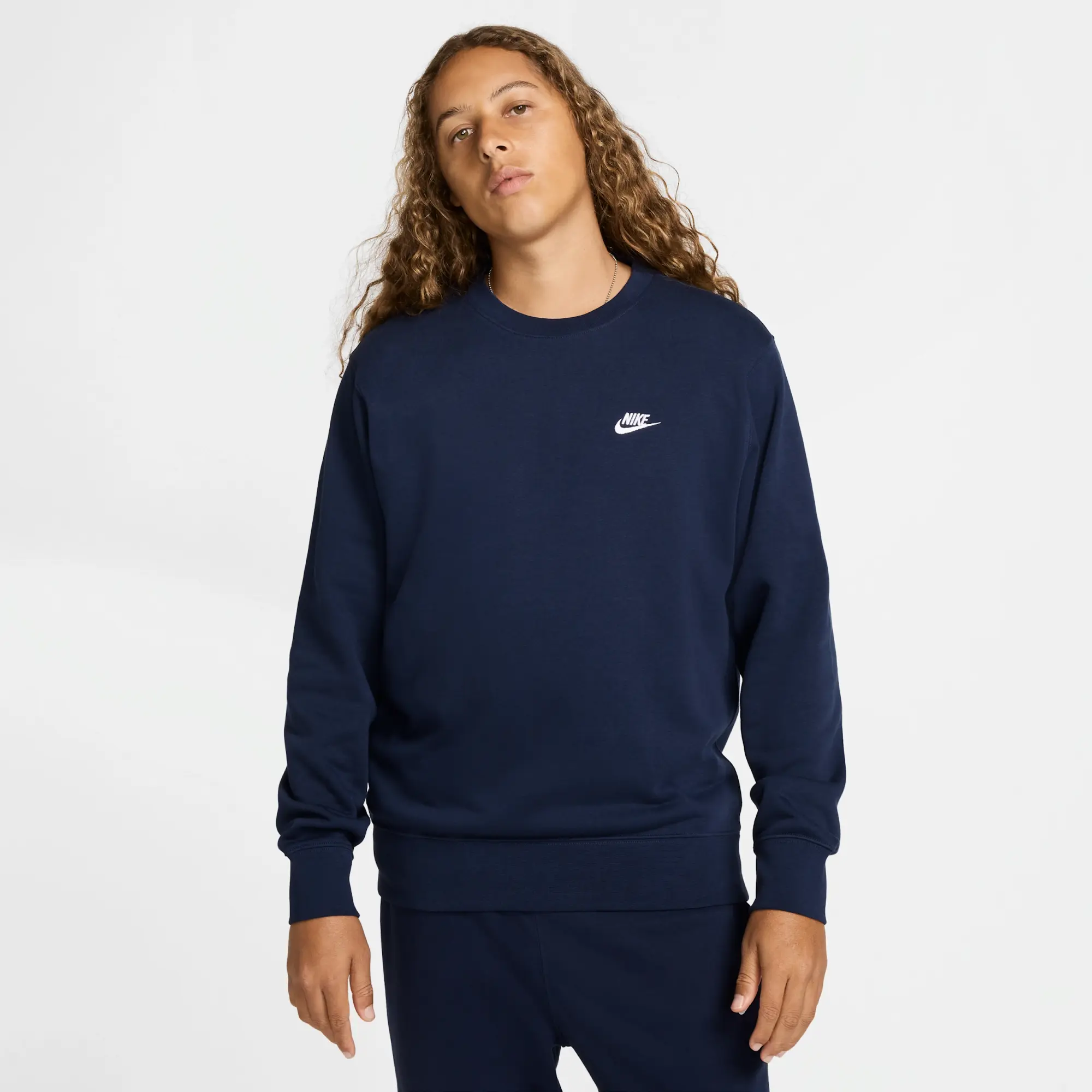 Nike Club Men's French Terry Crew - Blue - Cotton/Polyester