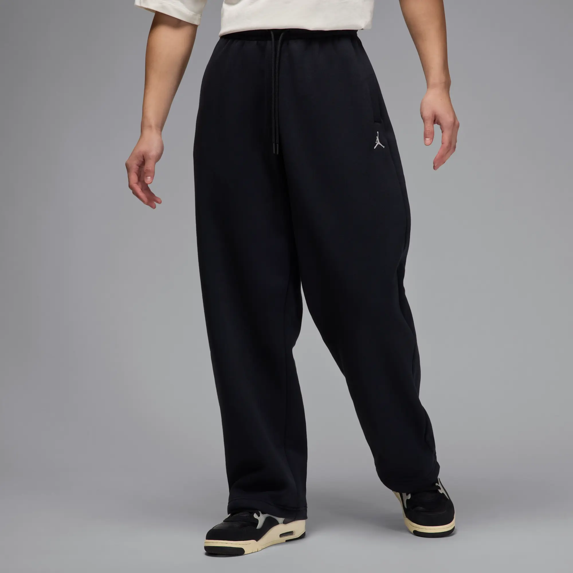 Nike Jordan Brooklyn Fleece Men's Oversized Open-Hem Trousers - Black - Cotton/Polyester