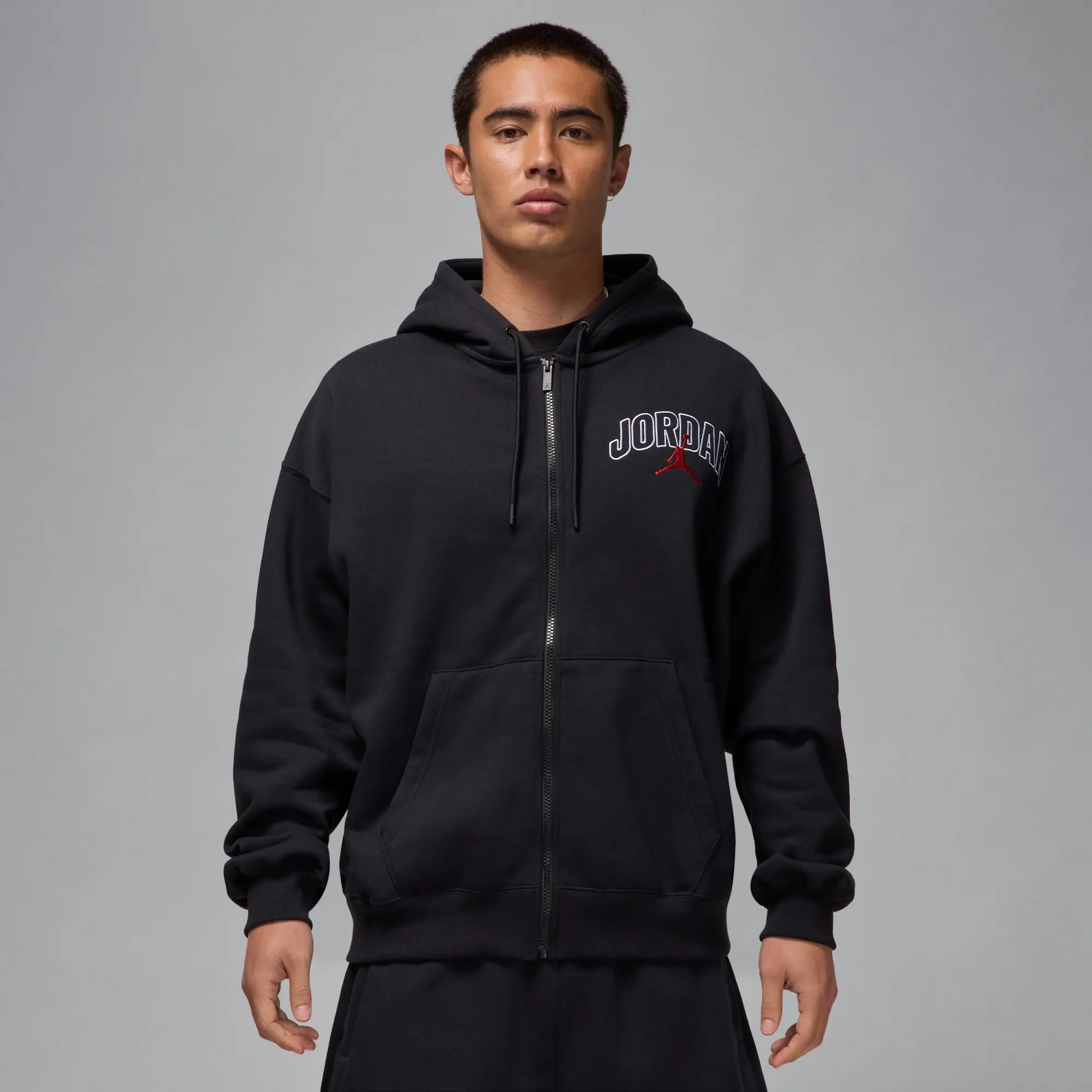 Nike Jordan Brooklyn Fleece Men's Oversized Full-Zip Hoodie - Black - Cotton/Polyester