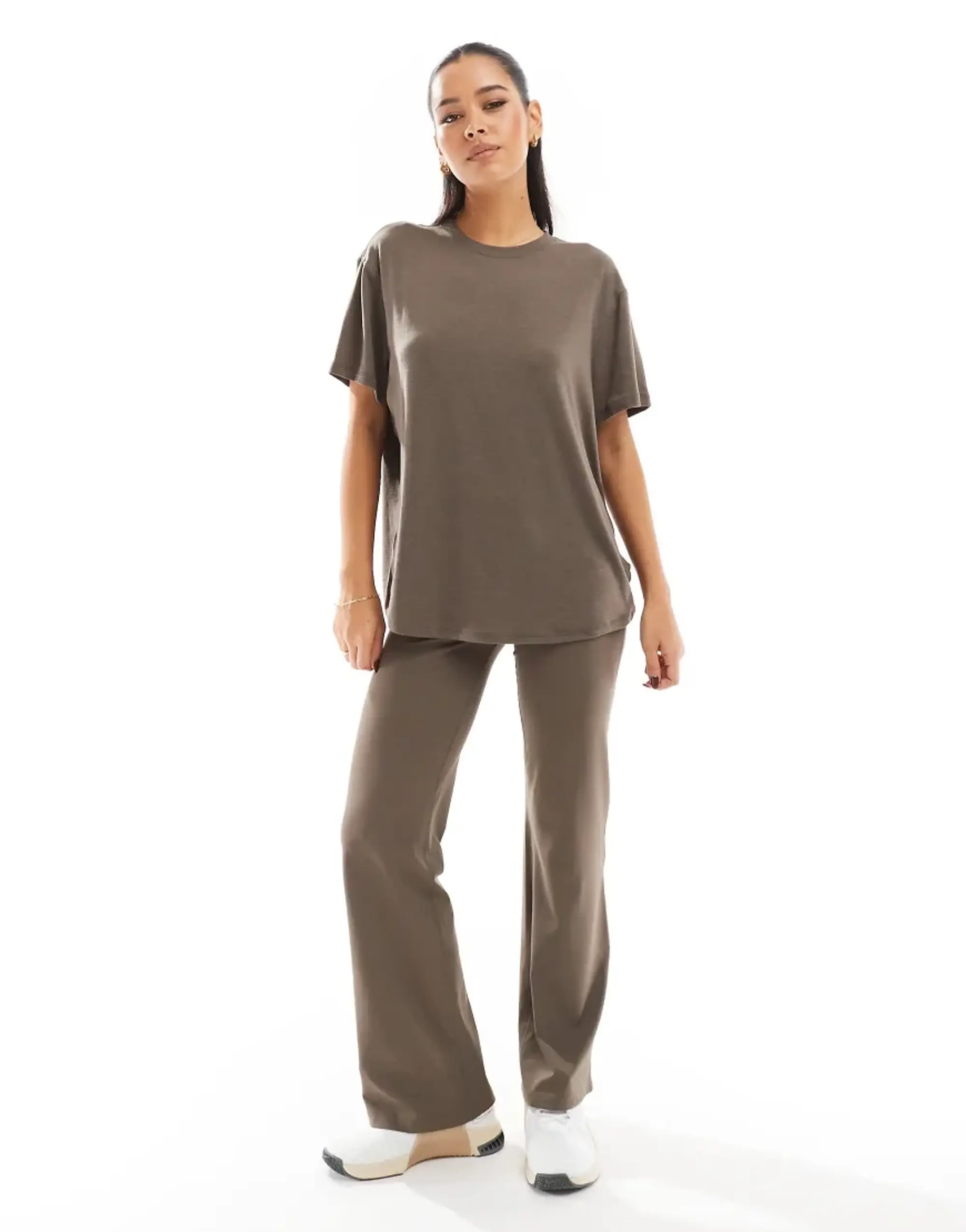 Nike One Training Dri-Fit Fold Over Flared Leggings In Brown-Grey