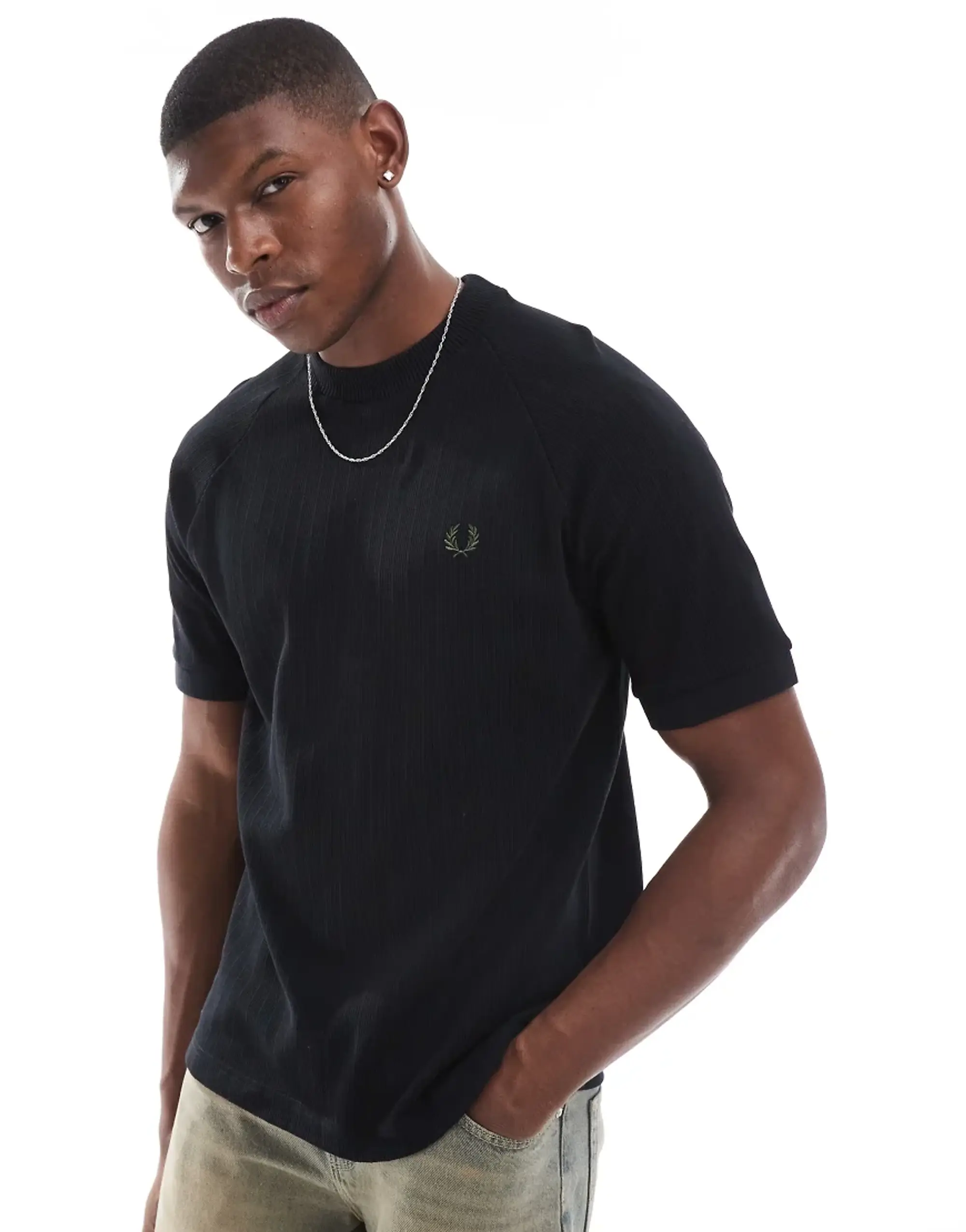 Fred Perry Oversized T-Shirt In Black Ribbed With Raglan Sleeves