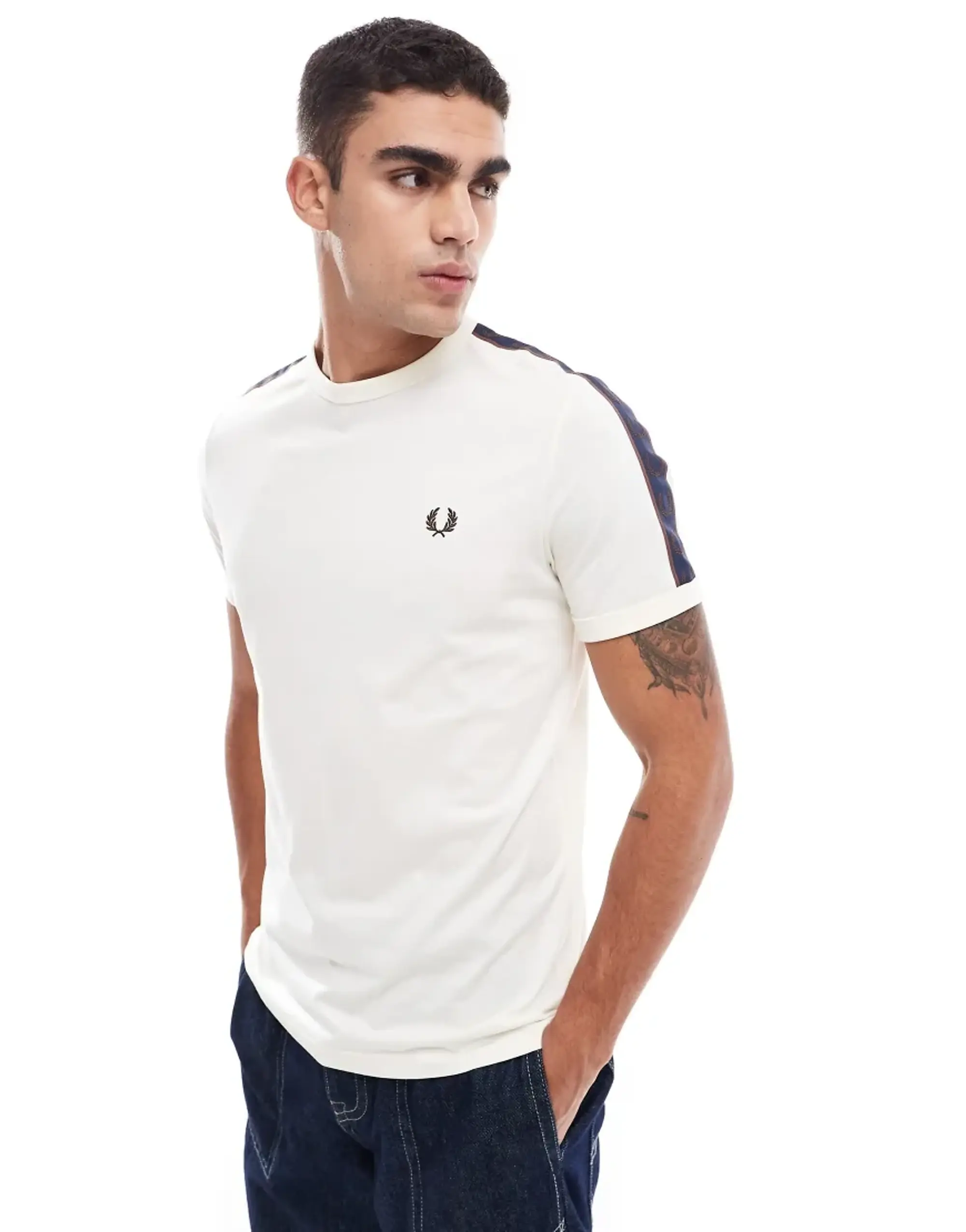 Fred Perry Contrast Tape Ringer T-Shirt In Off White