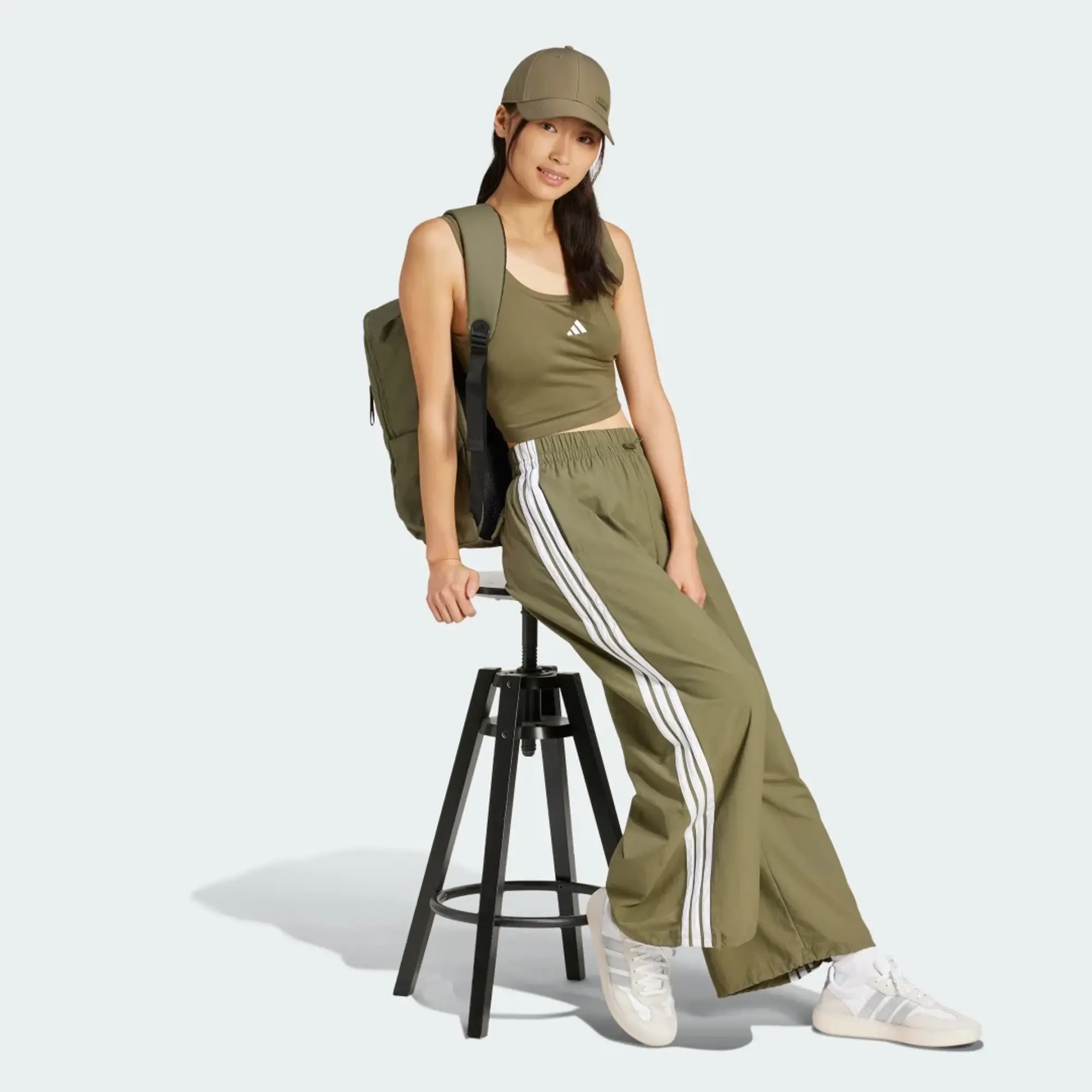 Adidas Performance Essentials 3-Stripes Lifestyle Woven Parachute Pants In Green