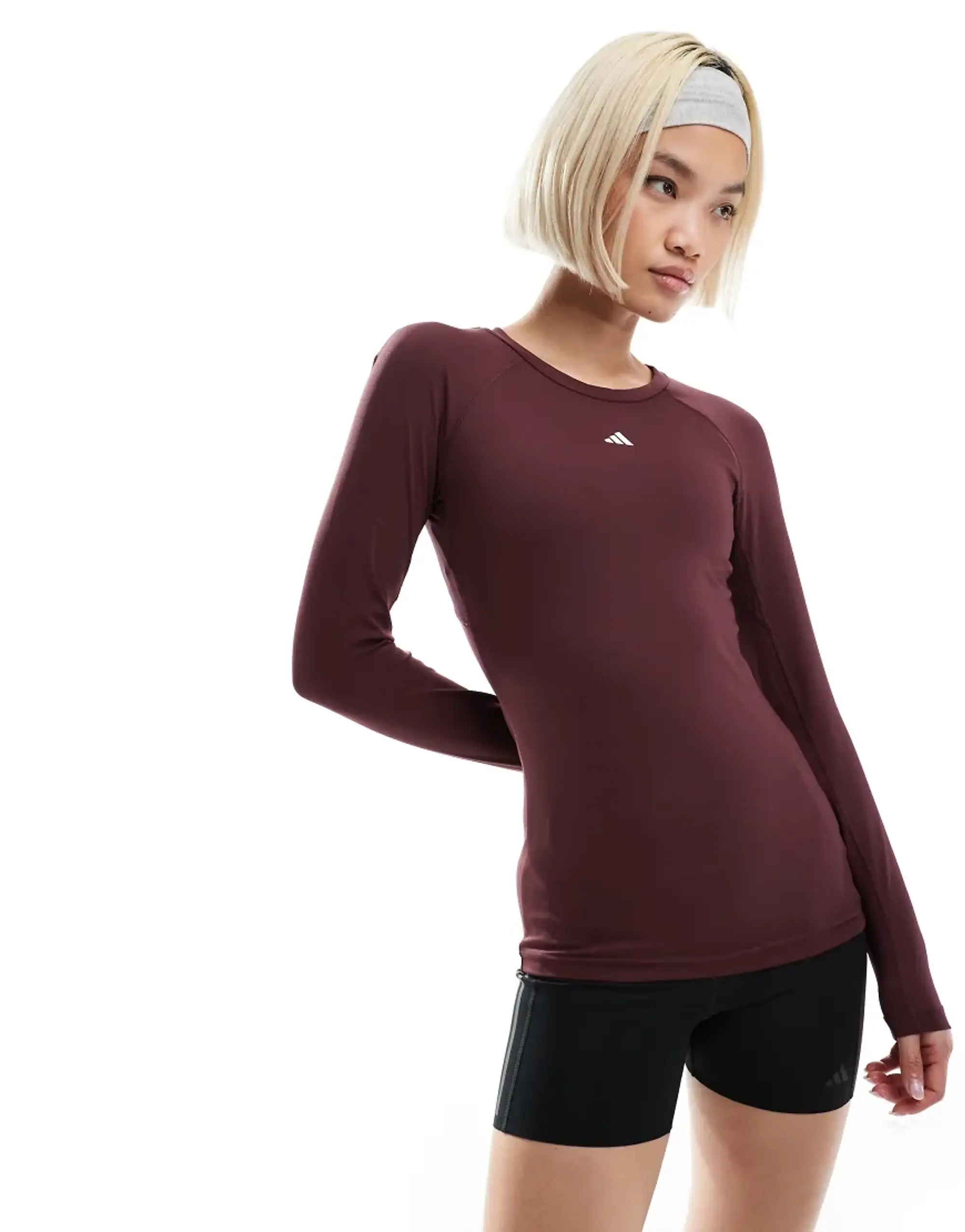 Adidas Training Tech Fit Long Sleeve Top In Burgundy-Red