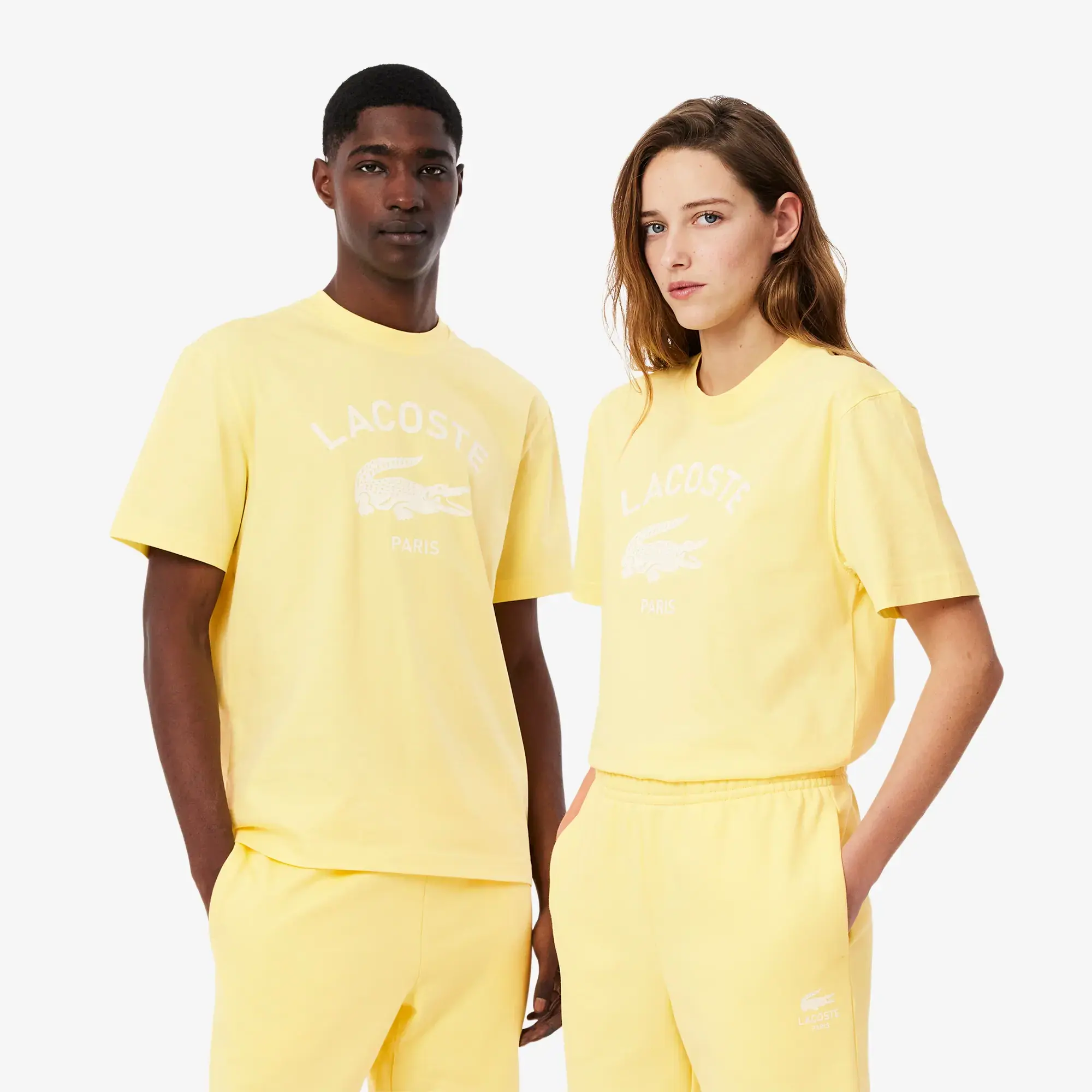 Lacoste Signature Print Cotton T-shirt - Pastel Yellow