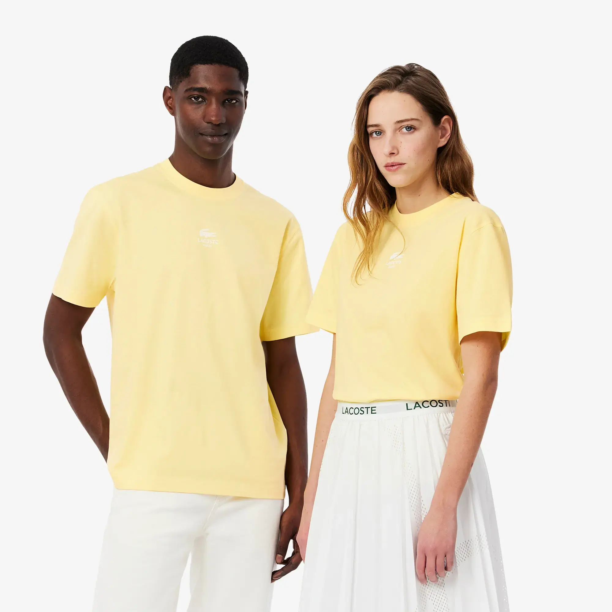 Lacoste Signature Print Cotton T-shirt - Pastel Yellow