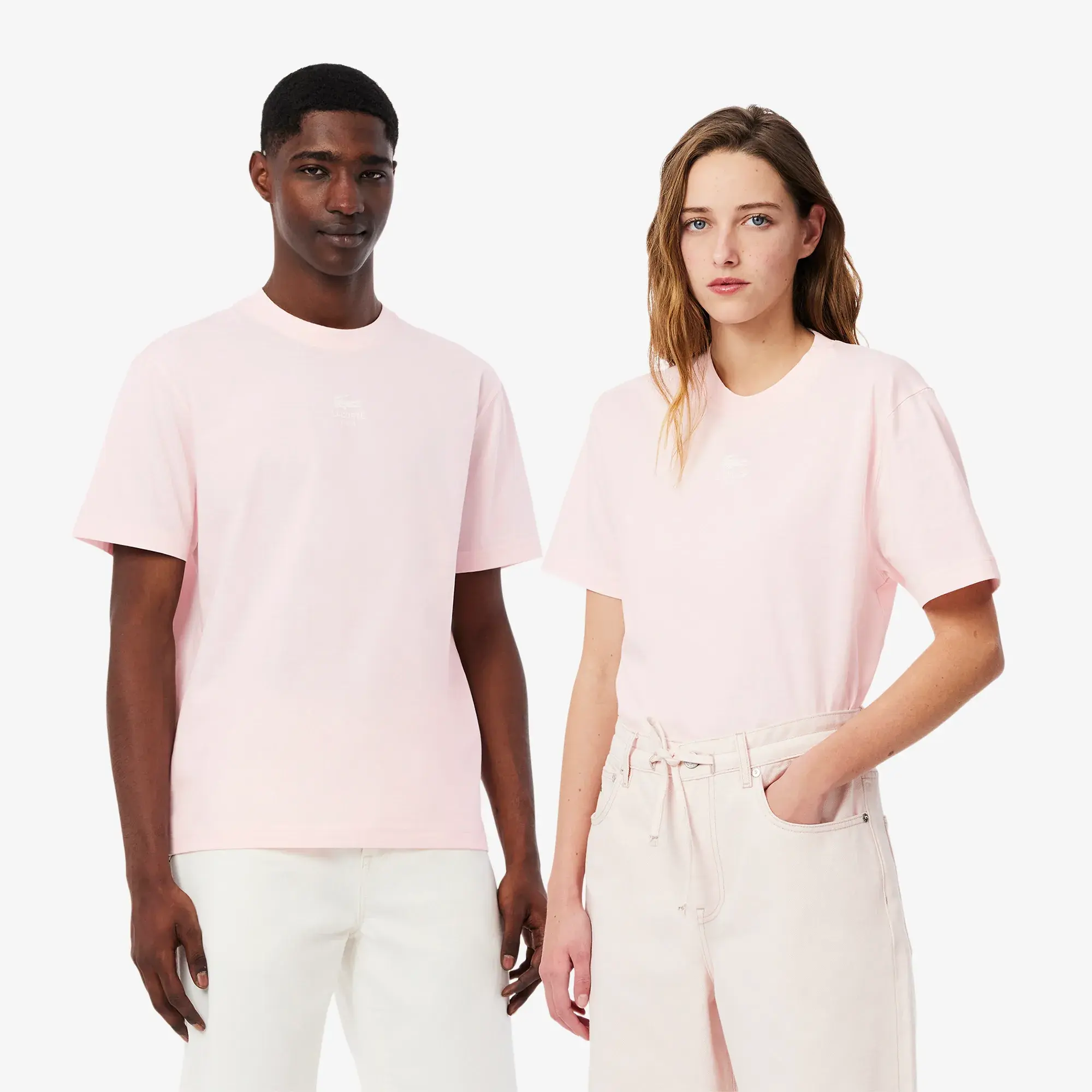 Lacoste Signature Print Cotton T-shirt - Light Pink