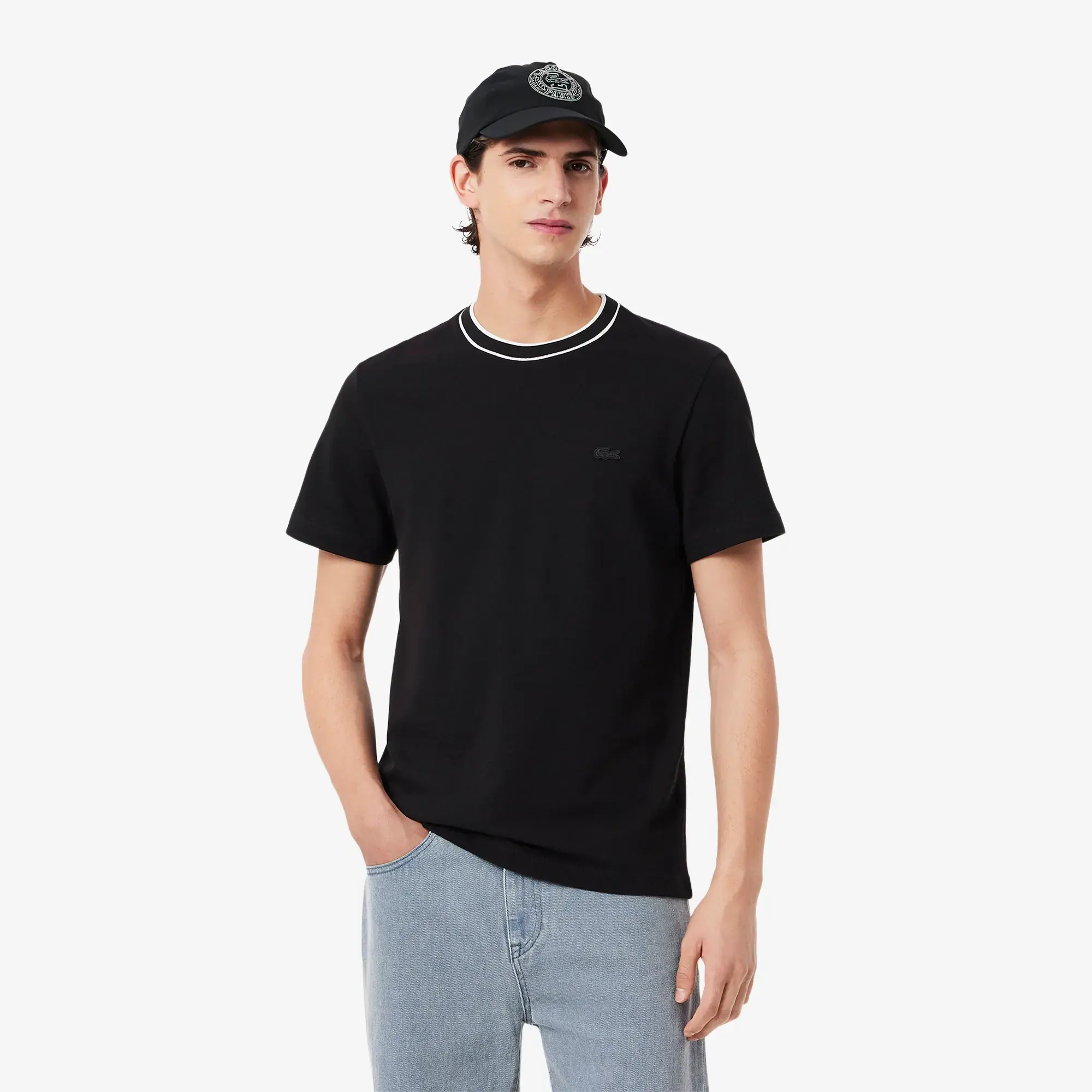 Lacoste Stretch Piqué Stripe Collar T-shirt - Black