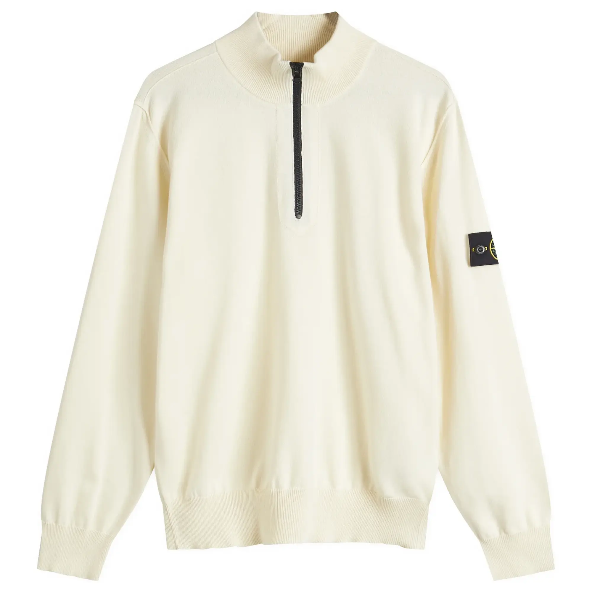 Stone Island Men's Organic Soft Cotton Half Zip Knit Ivory