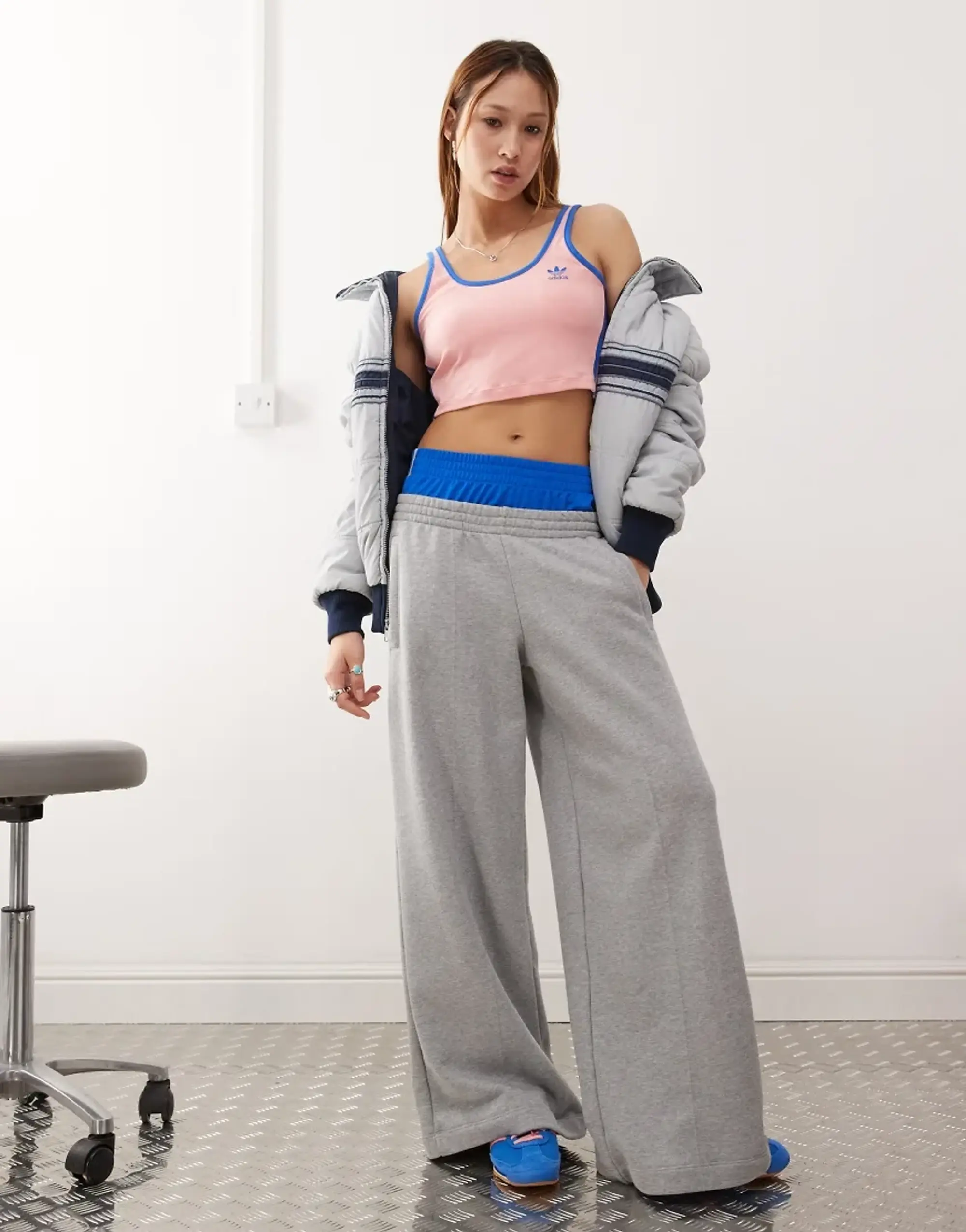 Adidas Originals Three Stripe Cropped Vest In Pink