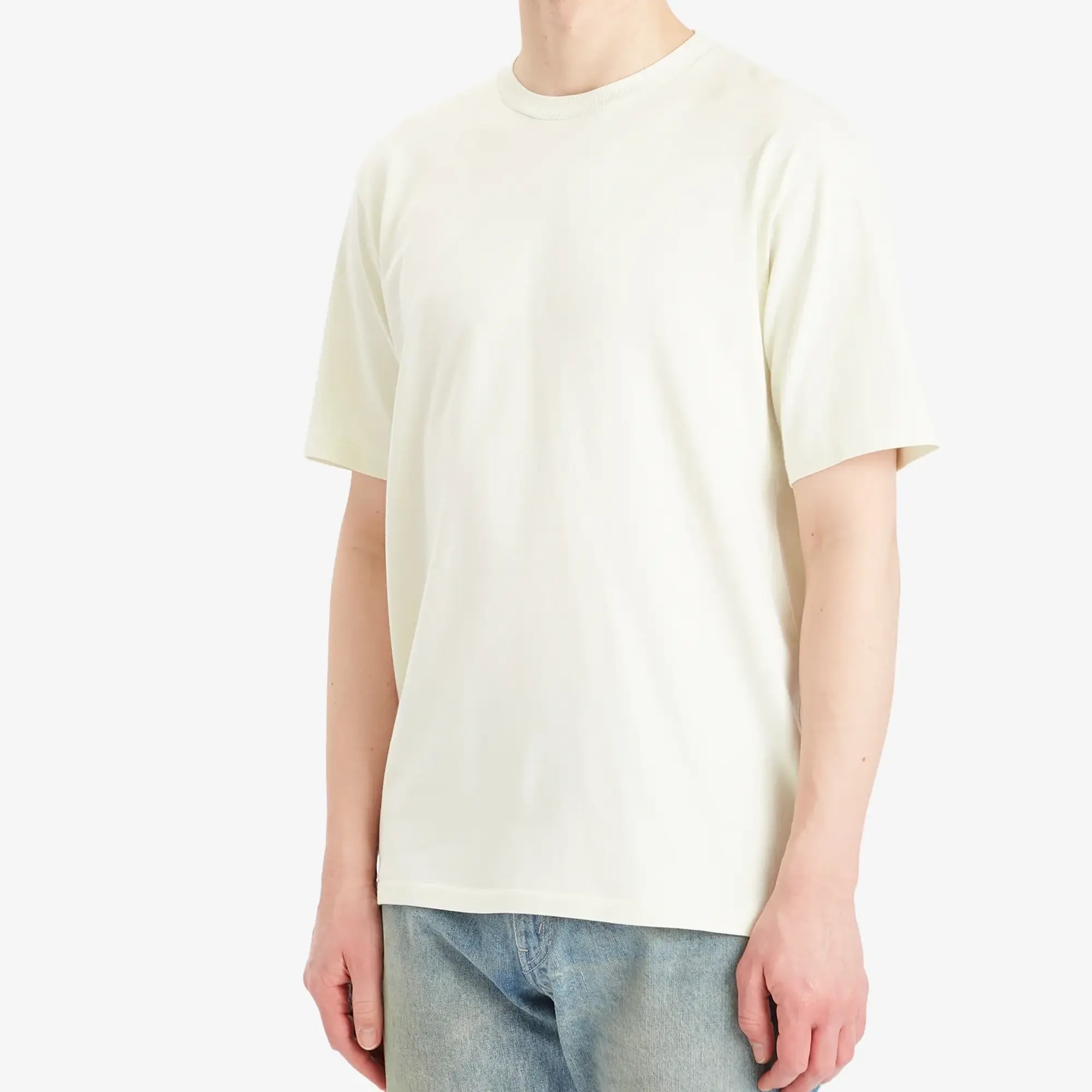 Auralee Men's Luster Plaiting T-Shirt Ivory Pistachio