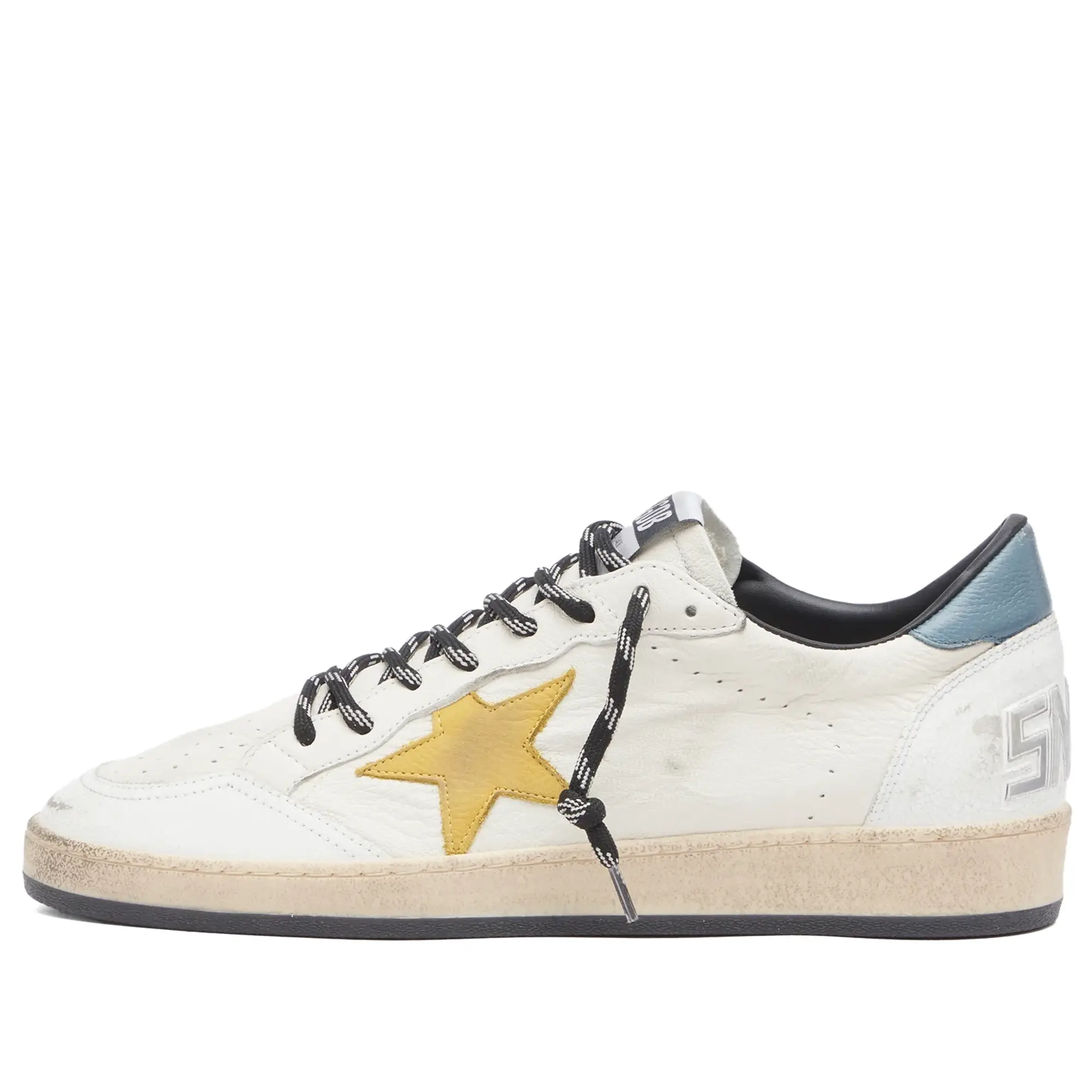 Golden Goose Men's Ball Star Leather and Suede Sneaker White/Honey/Water Blue