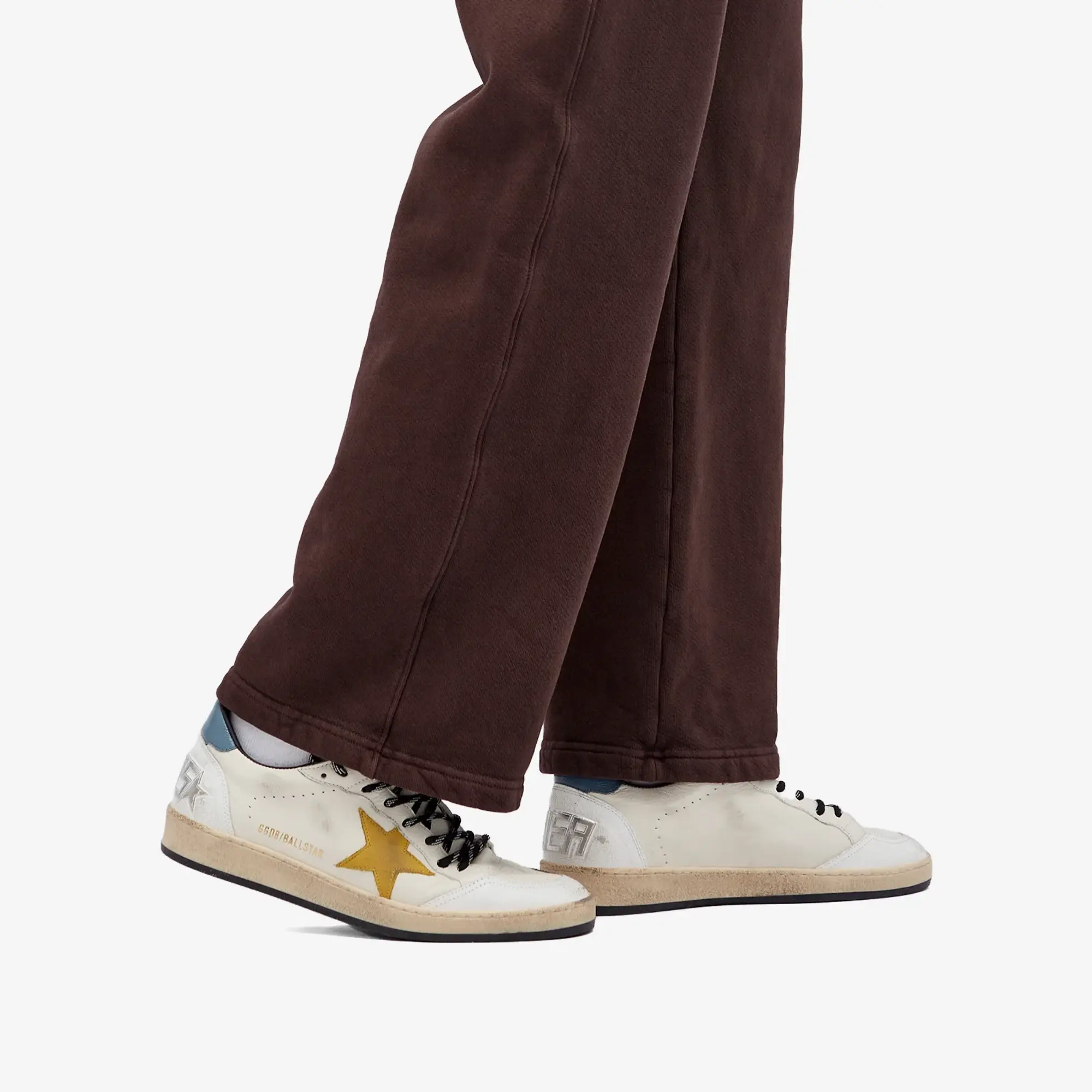 Golden Goose Men's Ball Star Leather and Suede Sneaker White/Honey/Water Blue