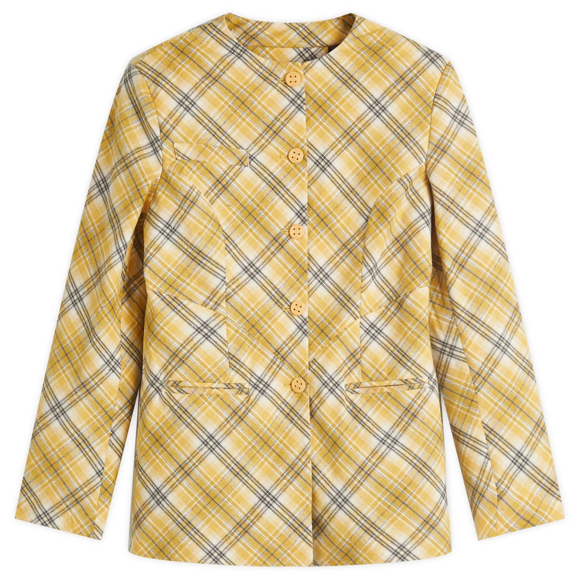 House Of Sunny Women's Check Collarless Blazer Jacket Multi