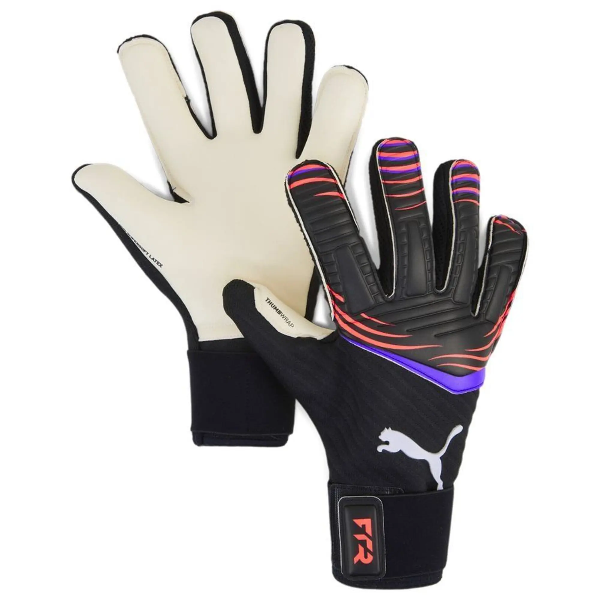 PUMA Future Pro Hybrid Football Goalkeeper Gloves, Black/Glowing Red/Purple Glimmer