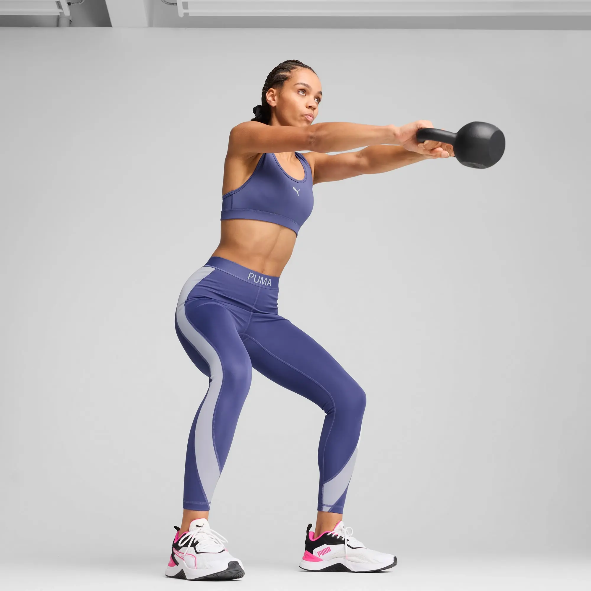 PUMA Strong High-Waisted 7/8 Colour Block Tights Women, Blue Crystal