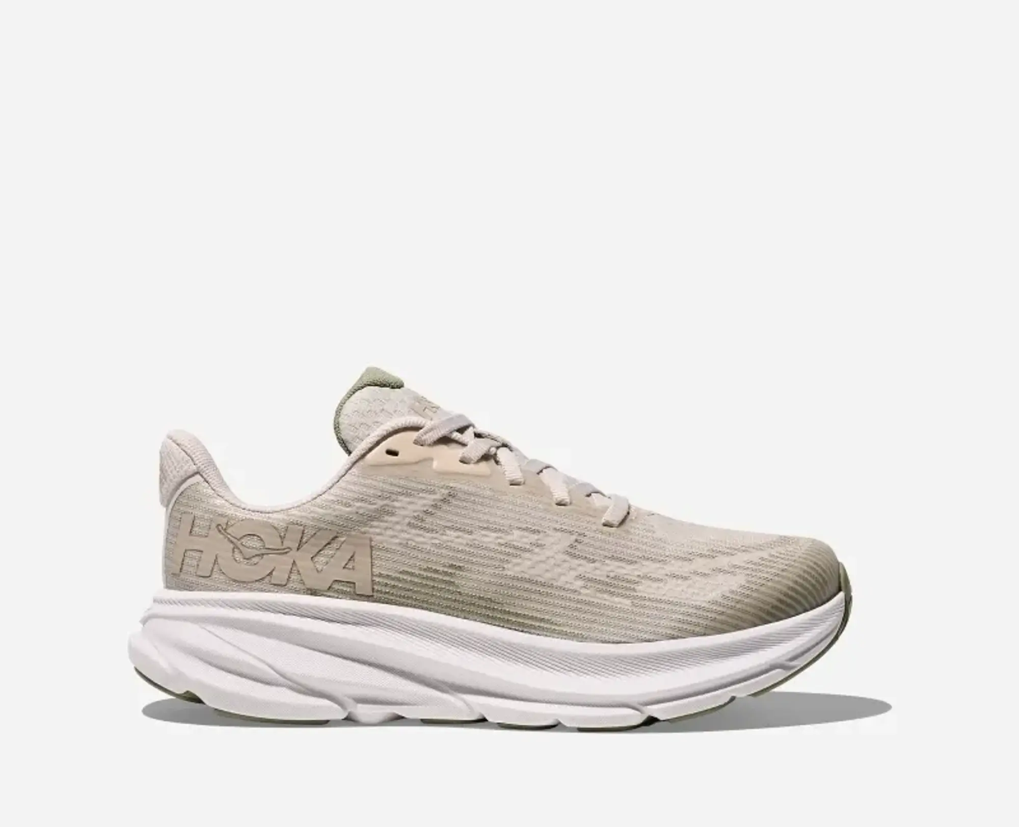 Hoka One One HOKA Kid's Clifton 9 Road Running Shoes in Stucco/Sea Moss