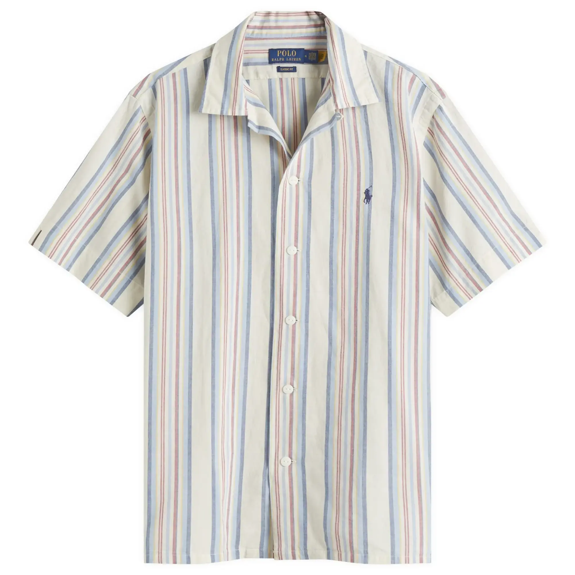 Polo Ralph Lauren Men's Classic Fit Stripe Vacation Shirt Off White/Red Multi