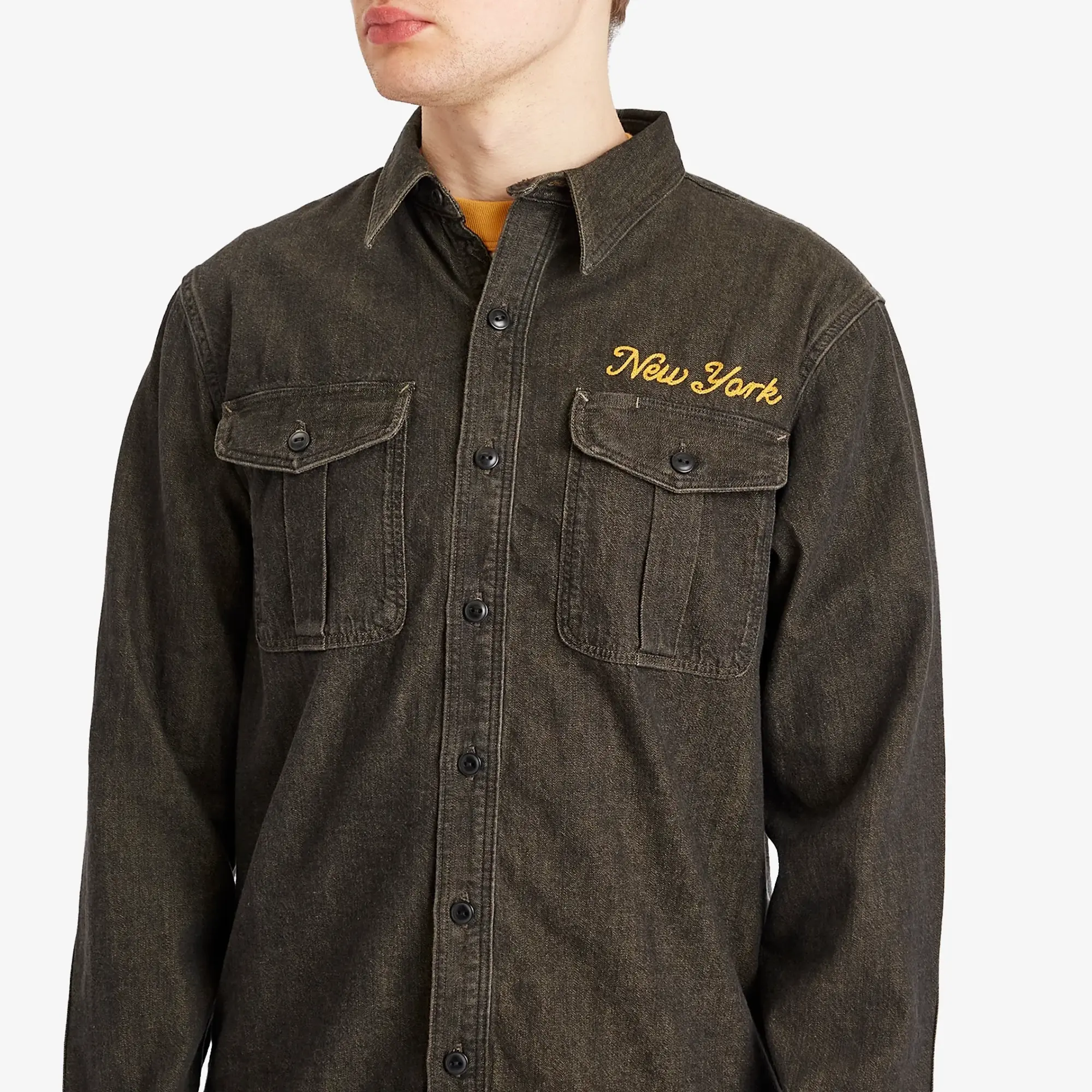 Ralph Lauren RRL Men's Willie Chain Stitched Sport Shirt Washed Black