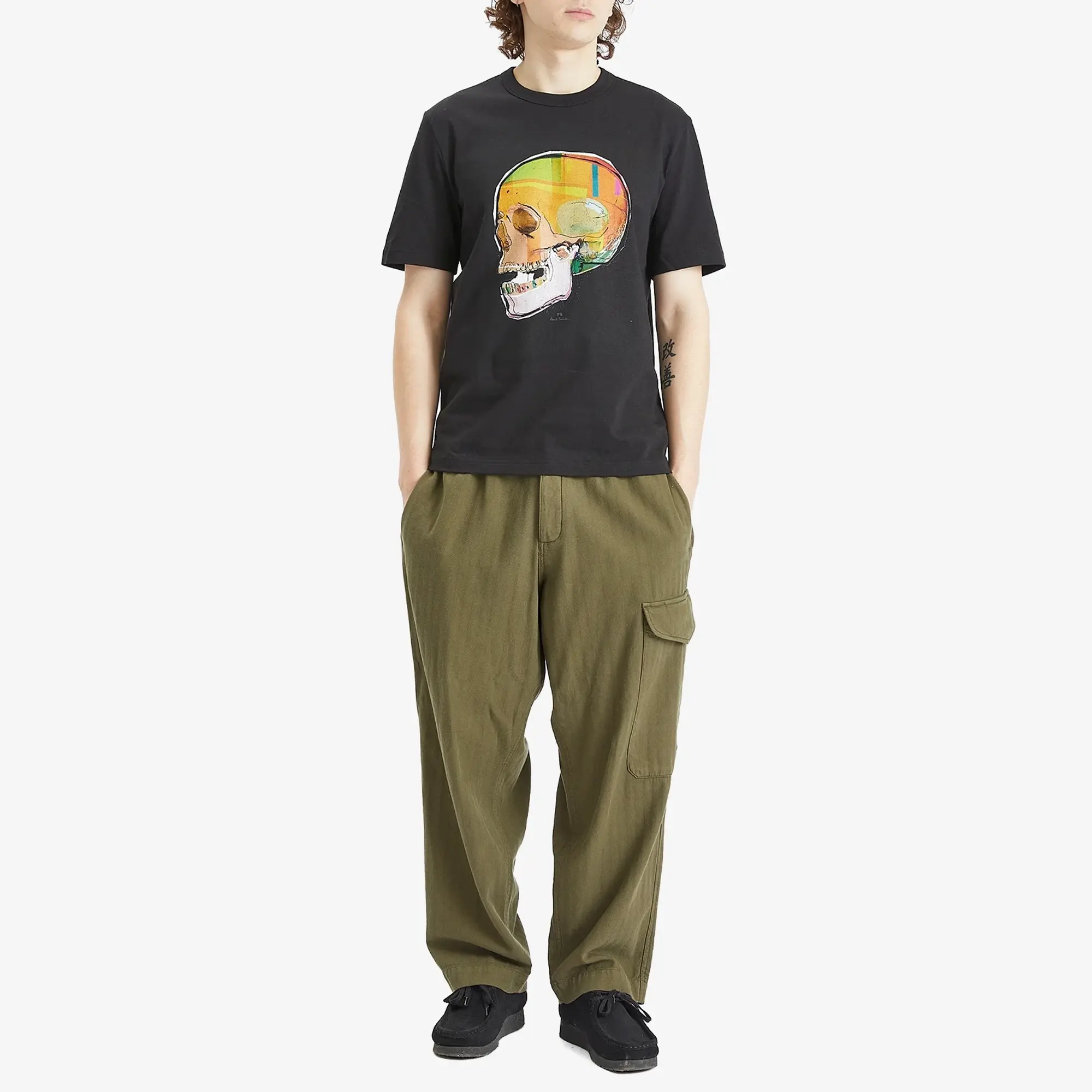 Ps Paul Smith Skull Print Logo T-Shirt In Black