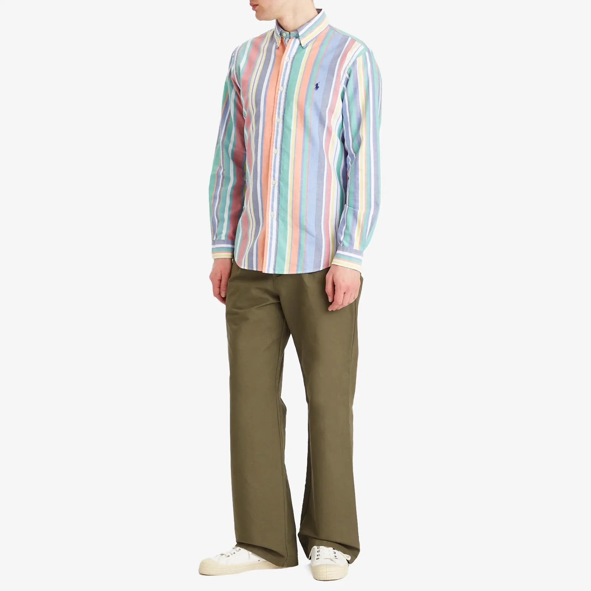 Polo Ralph Lauren Men's Button Down Stripe Oxford Shirt Navy/Red Multi
