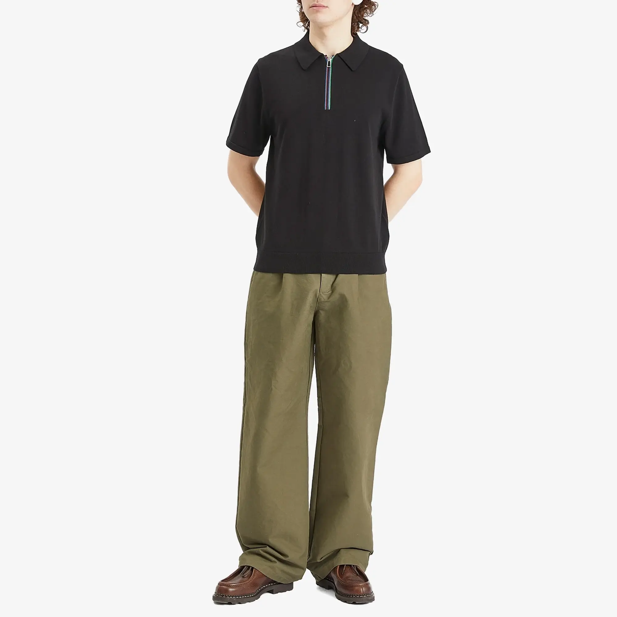 Paul Smith Men's Stripe Zip Polo Shirt Black
