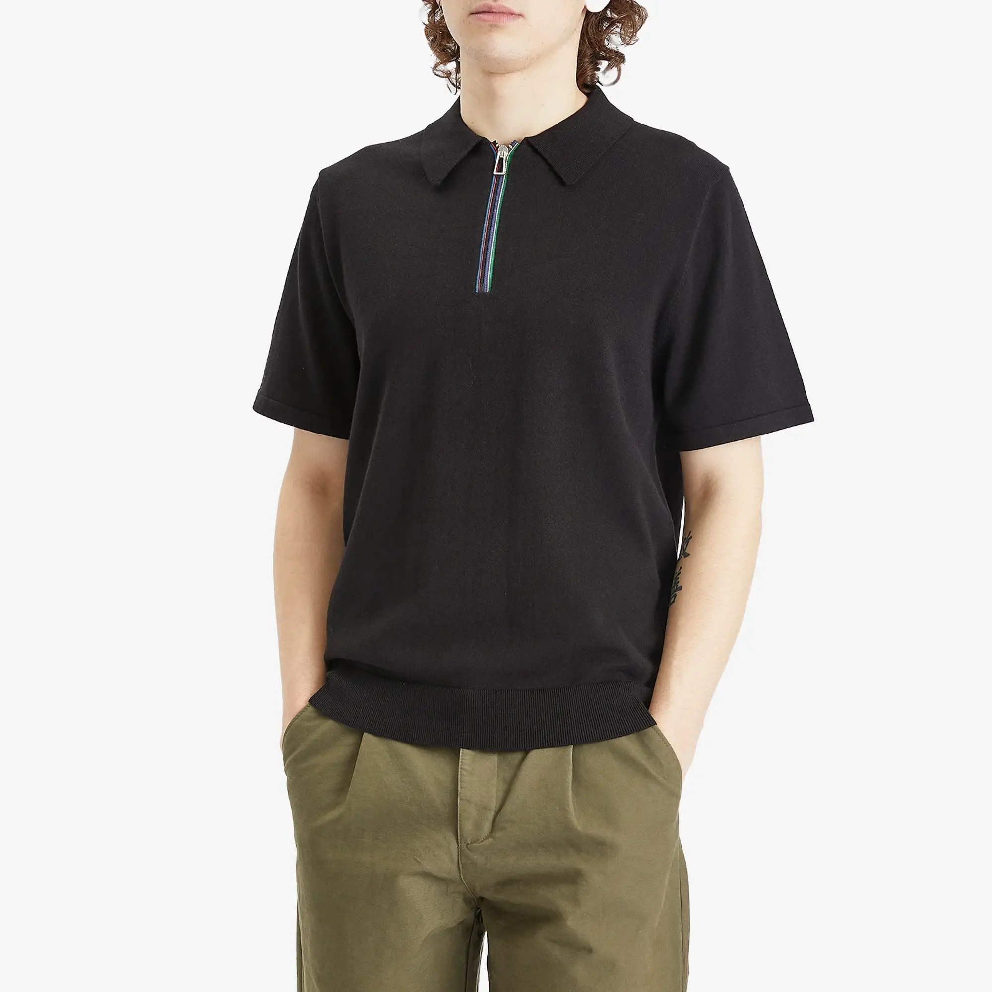 Paul Smith Men's Stripe Zip Polo Shirt Black