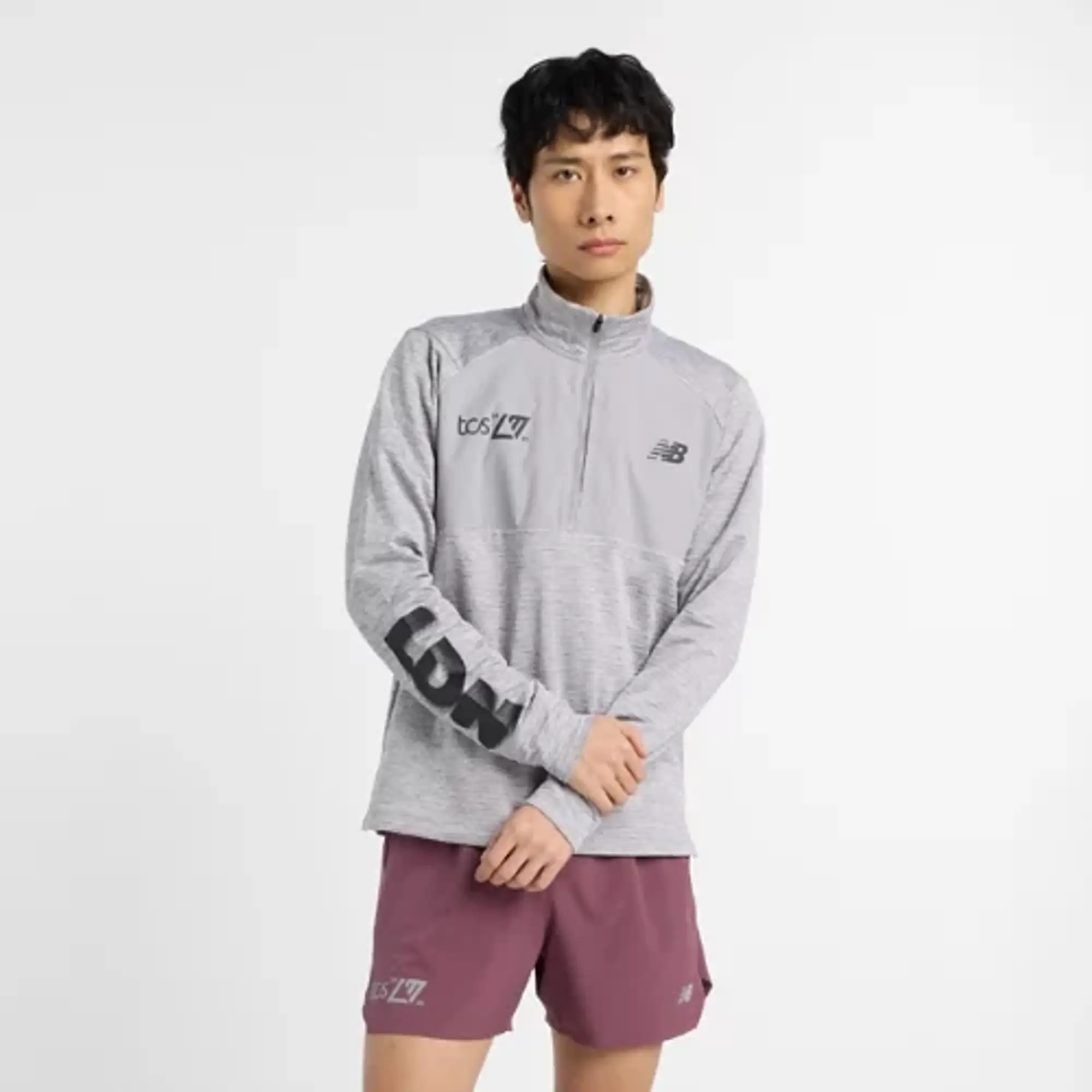 New Balance Men's London Edition Athletics Heat Grid 1/2 Zip in Grey Poly Knit
