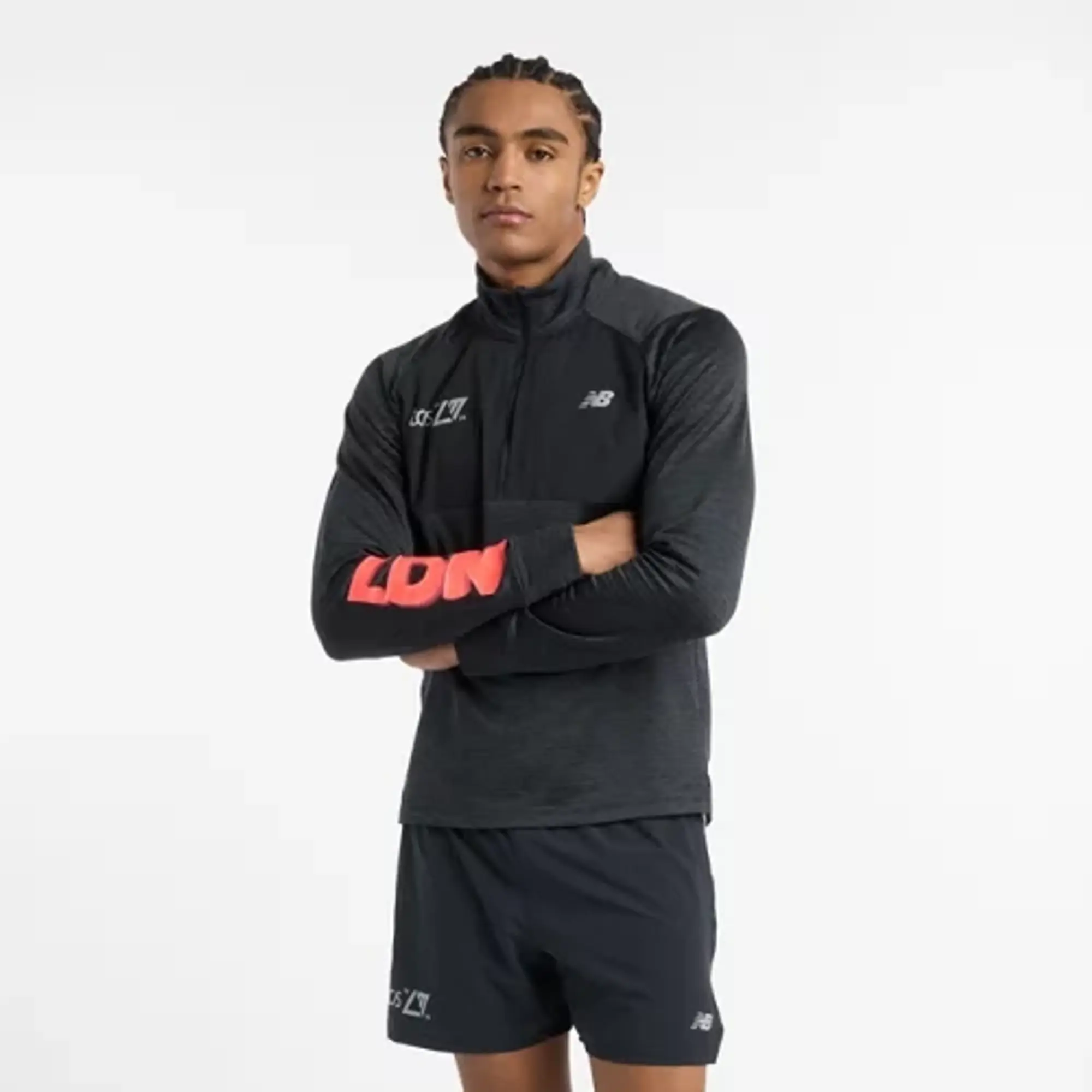New Balance Men's London Edition Athletics Heat Grid 1/2 Zip in Black Poly Knit