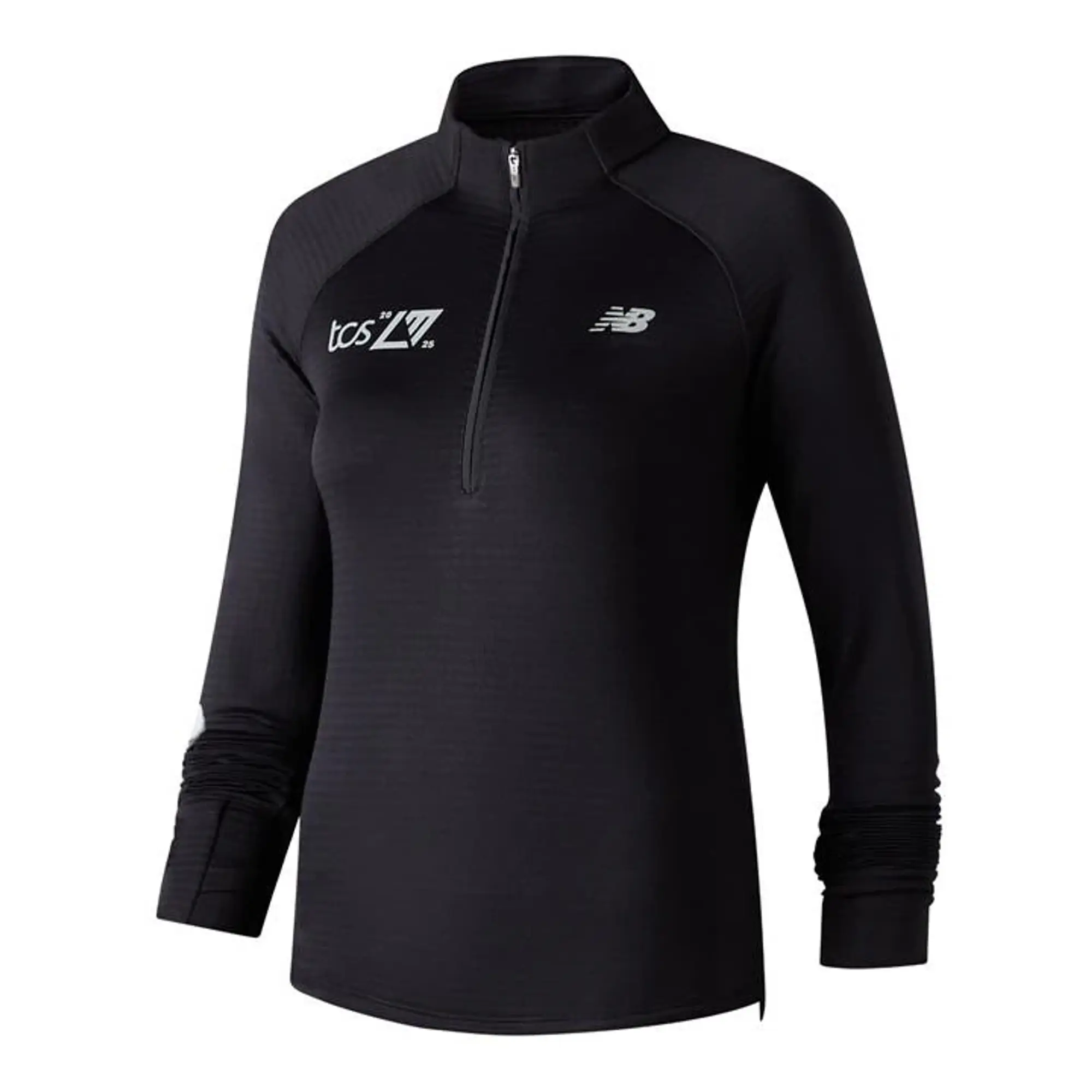 New Balance Women's London Edition Athletics Heat Grid Half Zip in Black Poly Knit