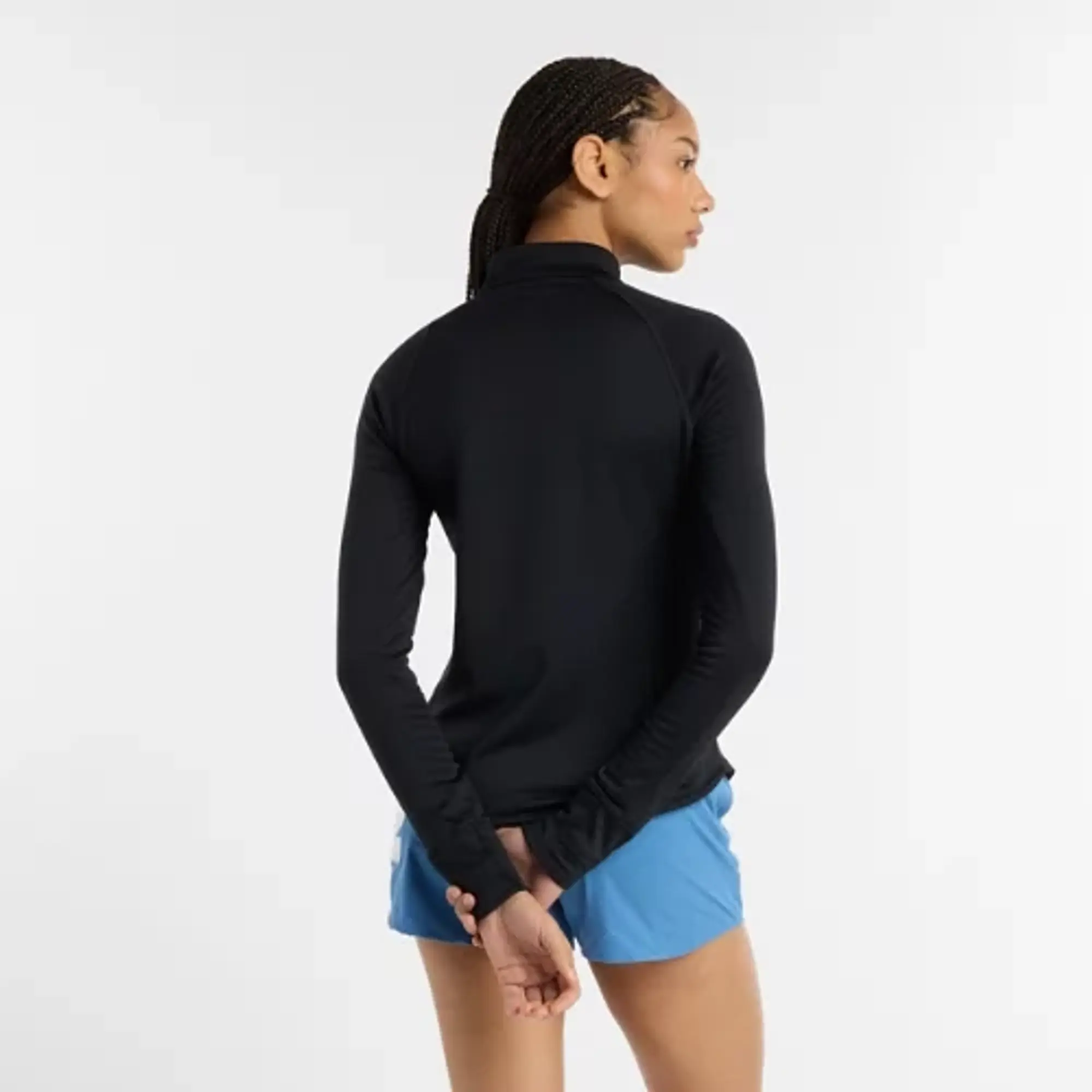 New Balance Women's London Edition Athletics Heat Grid Half Zip in Black Poly Knit