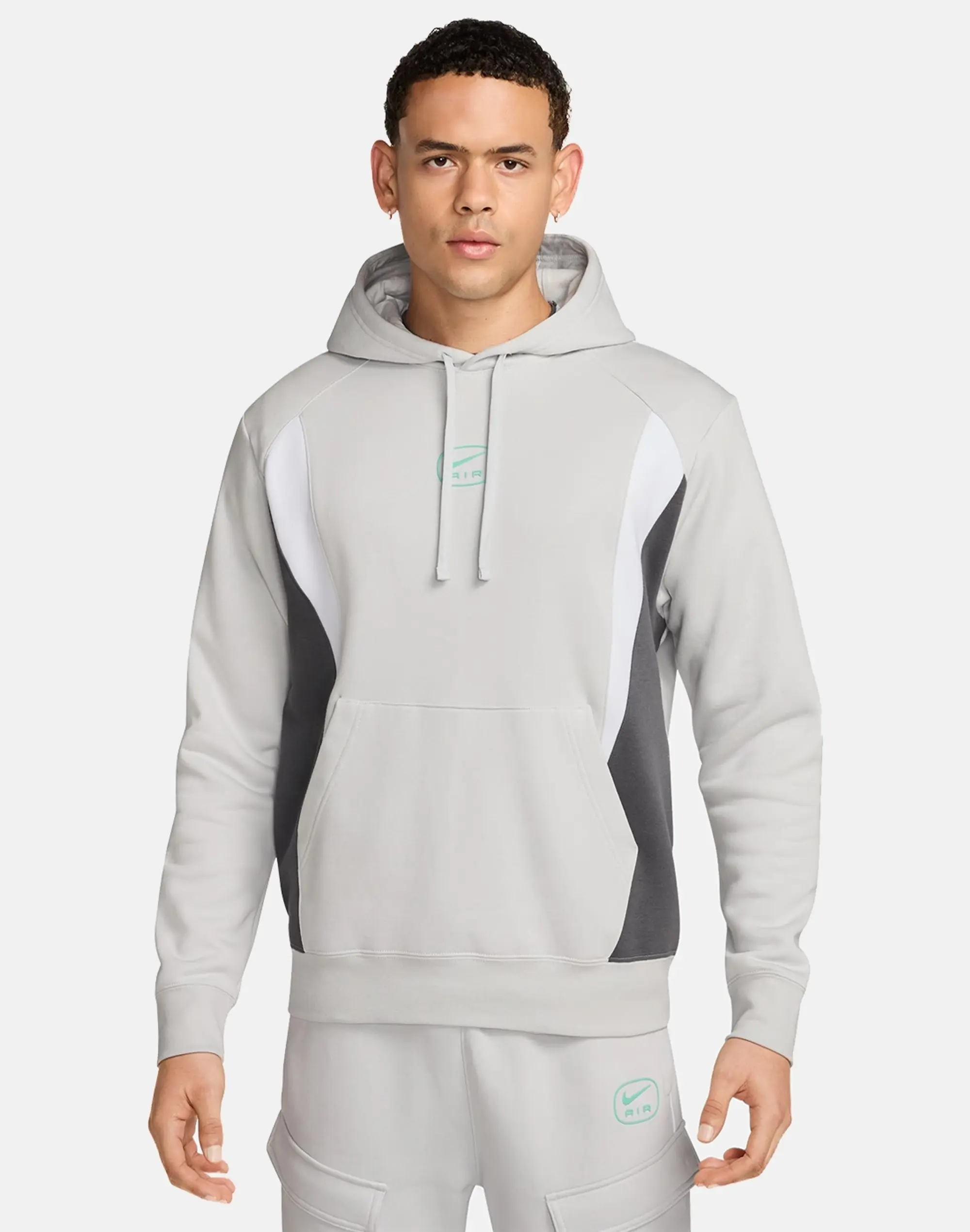 Men's Nike Swoosh Air Fleece Hoodie in Grey/White
