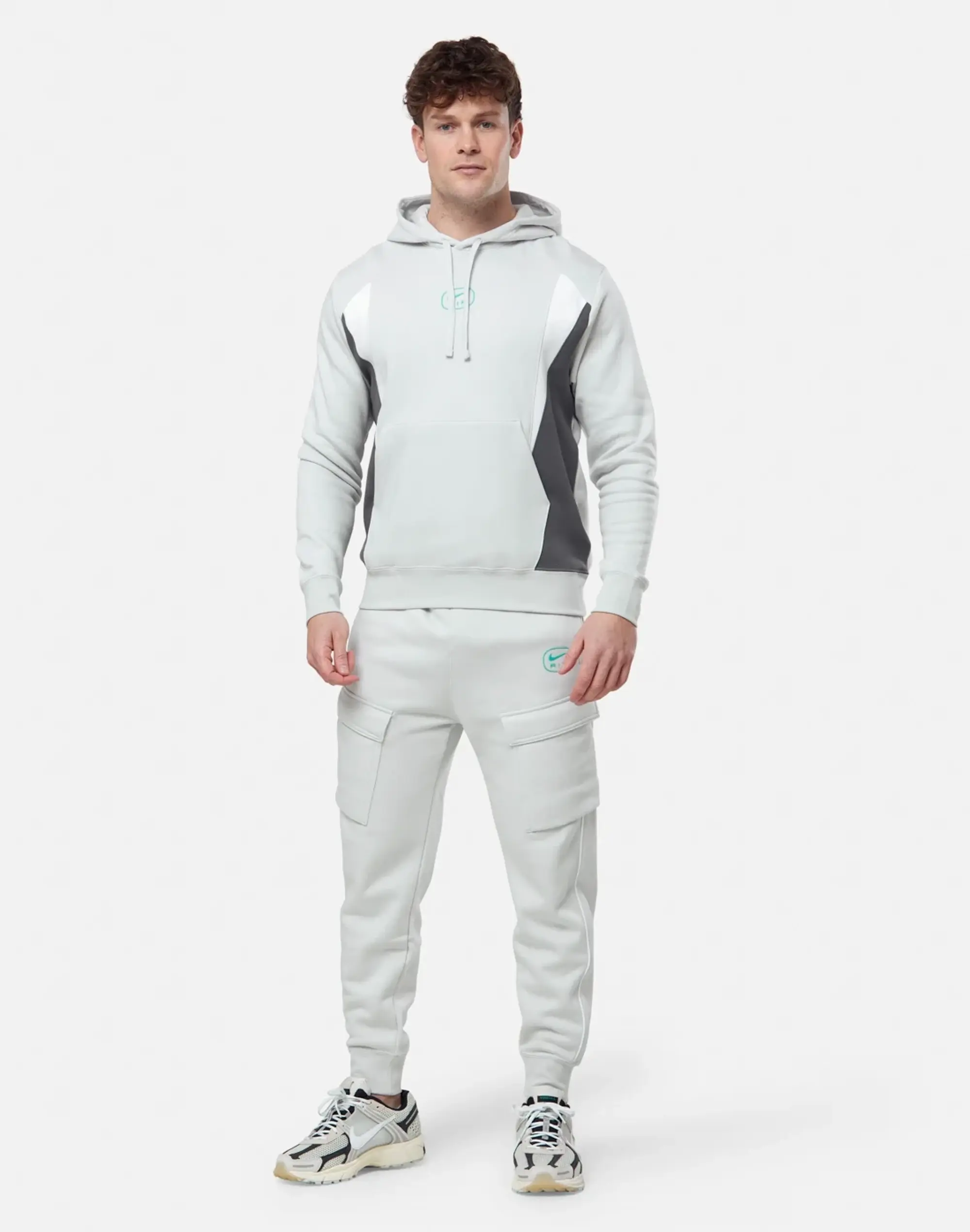 Men's Nike Swoosh Air Fleece Hoodie in Grey/White