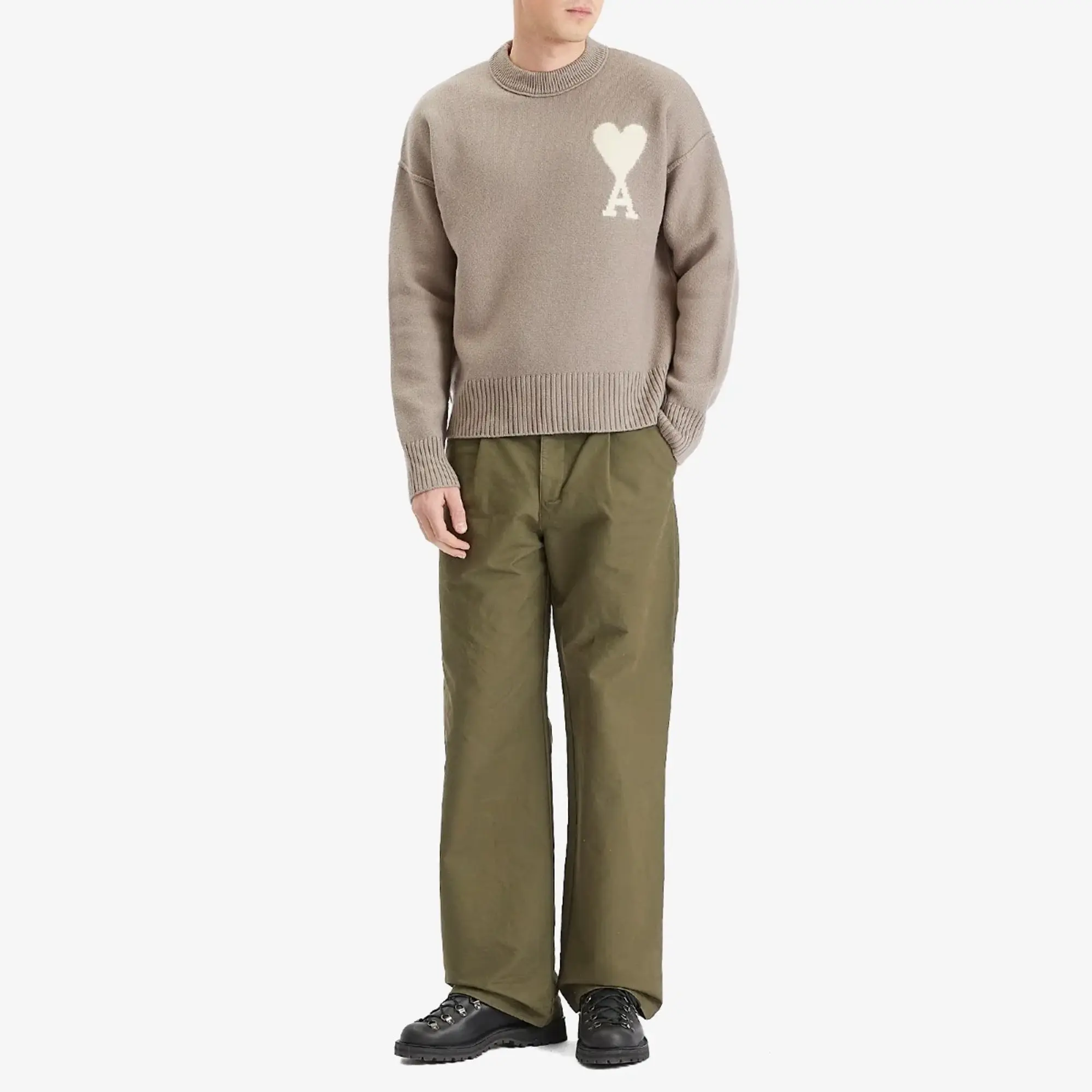 AMI Paris Men's Off White ADC Sweater Ash/Off White