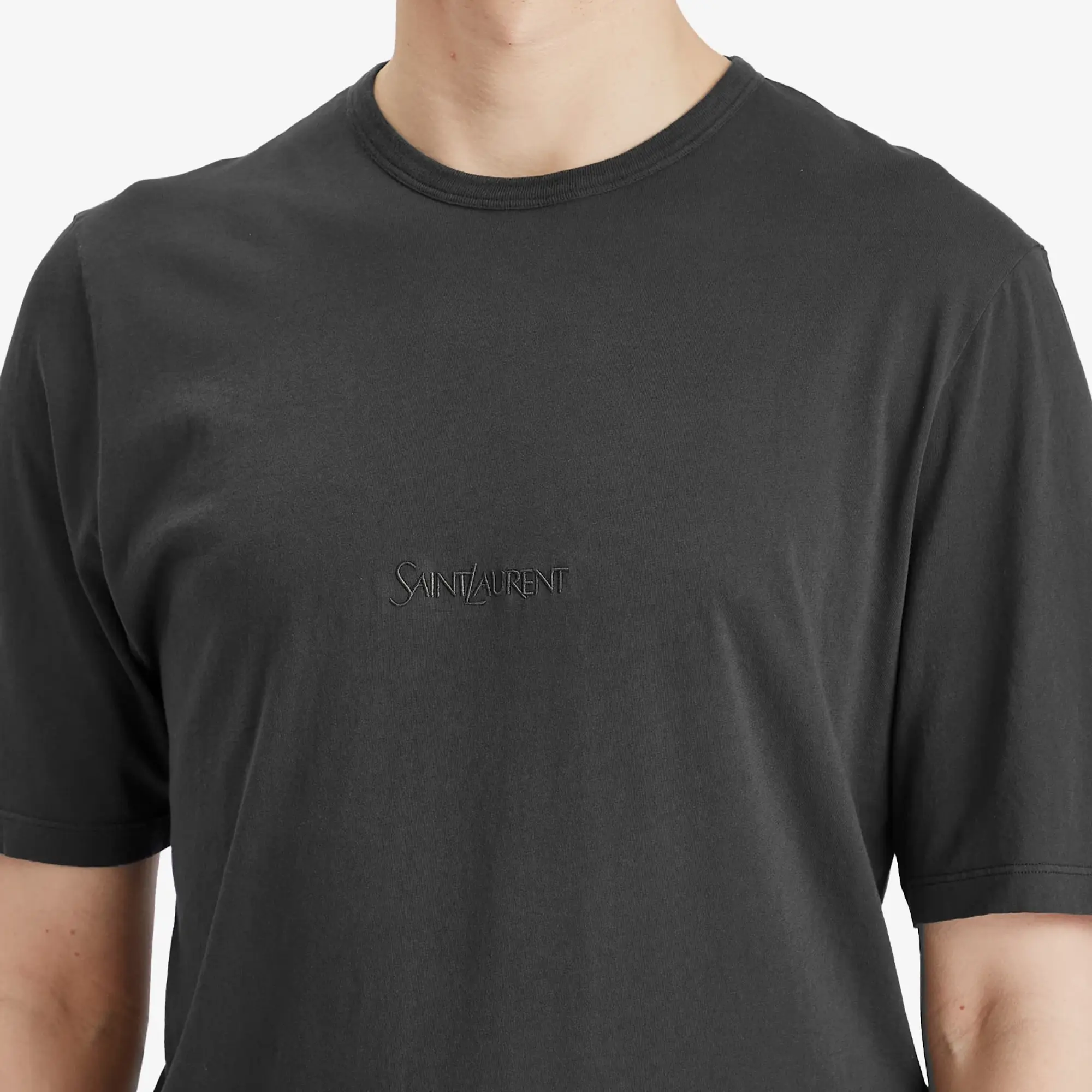 Saint Laurent Men's Tonal Logo T-Shirt Noir Blanchi
