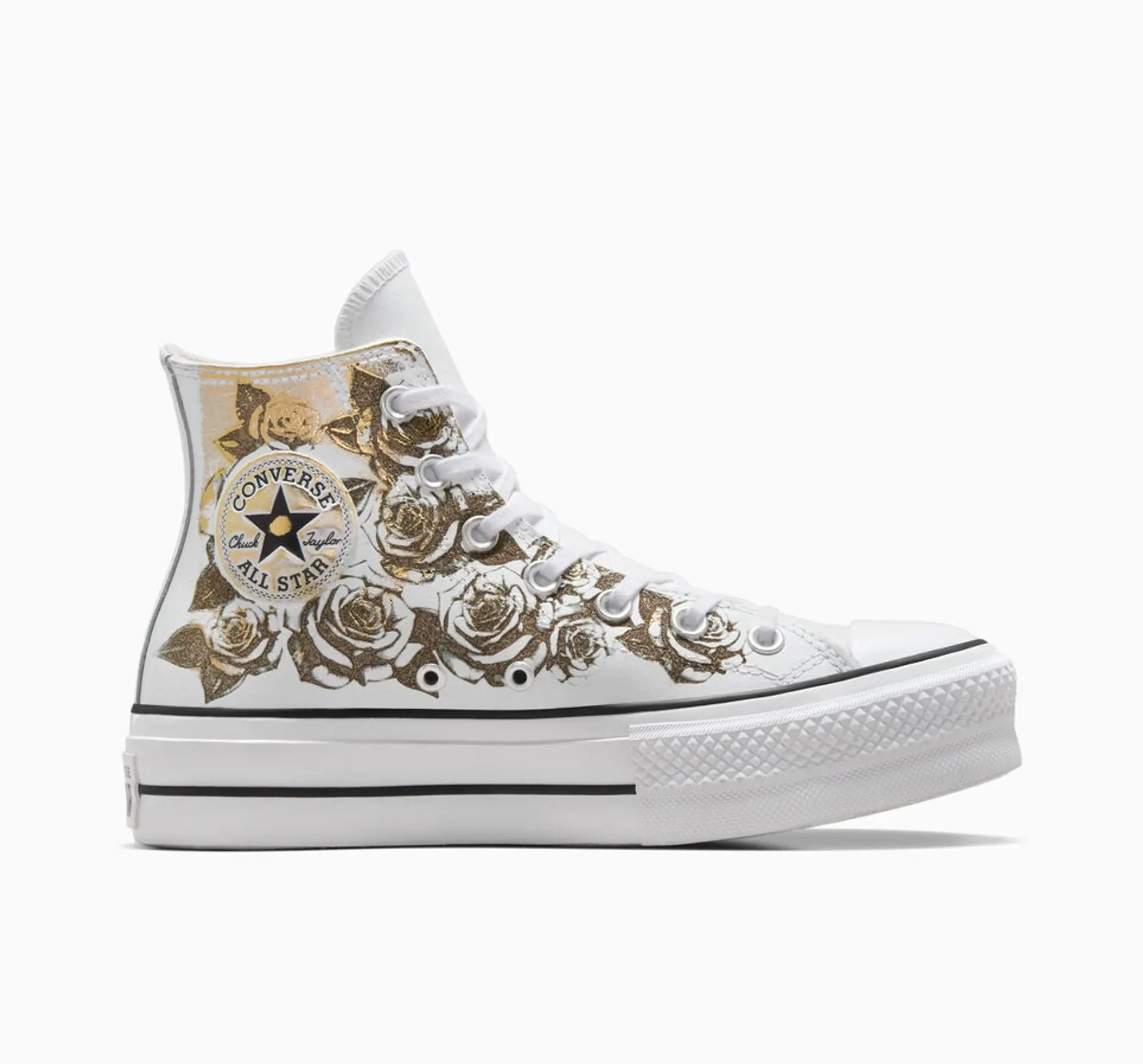 Converse Chuck Taylor All Star Lift Platform Gold Roses & Leather - White