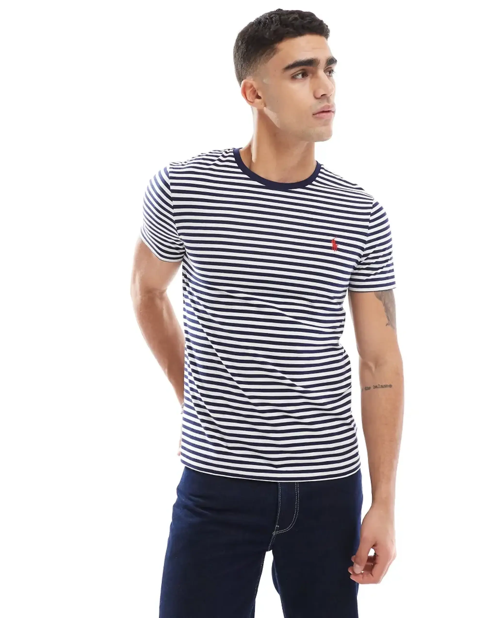 Polo Ralph Lauren Icon Logo Stripe T-Shirt In Navy/White