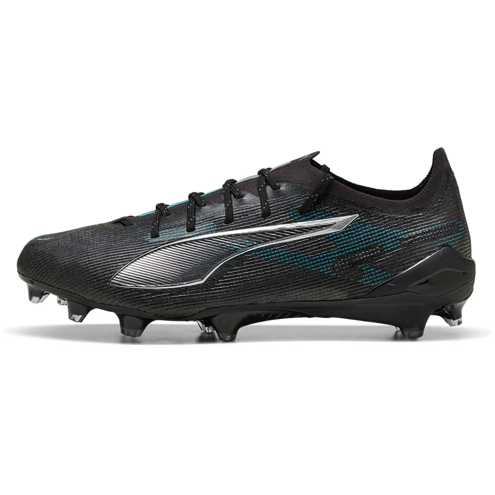 PUMA Ultra 5 Ultimate FG Football Boots, Black/Silver/Bright Aqua