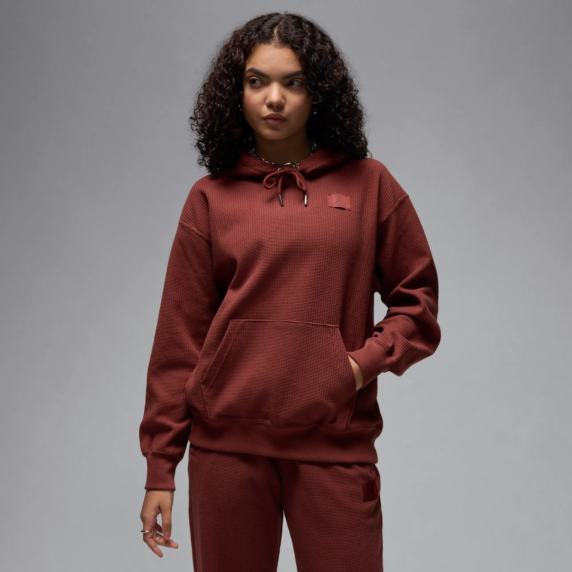 Nike Jordan Flight Fleece Women's Waffle Satin-Lined Hoodie - Brown - Cotton/Polyester