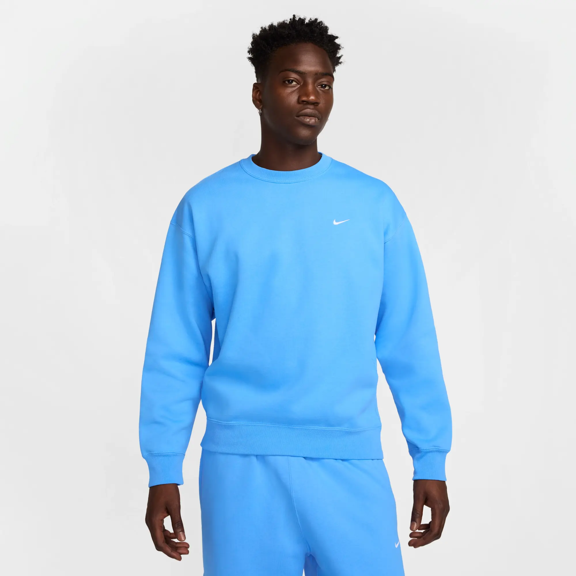 Nike Solo Swoosh Men's Fleece Crew - Blue - Cotton/Polyester