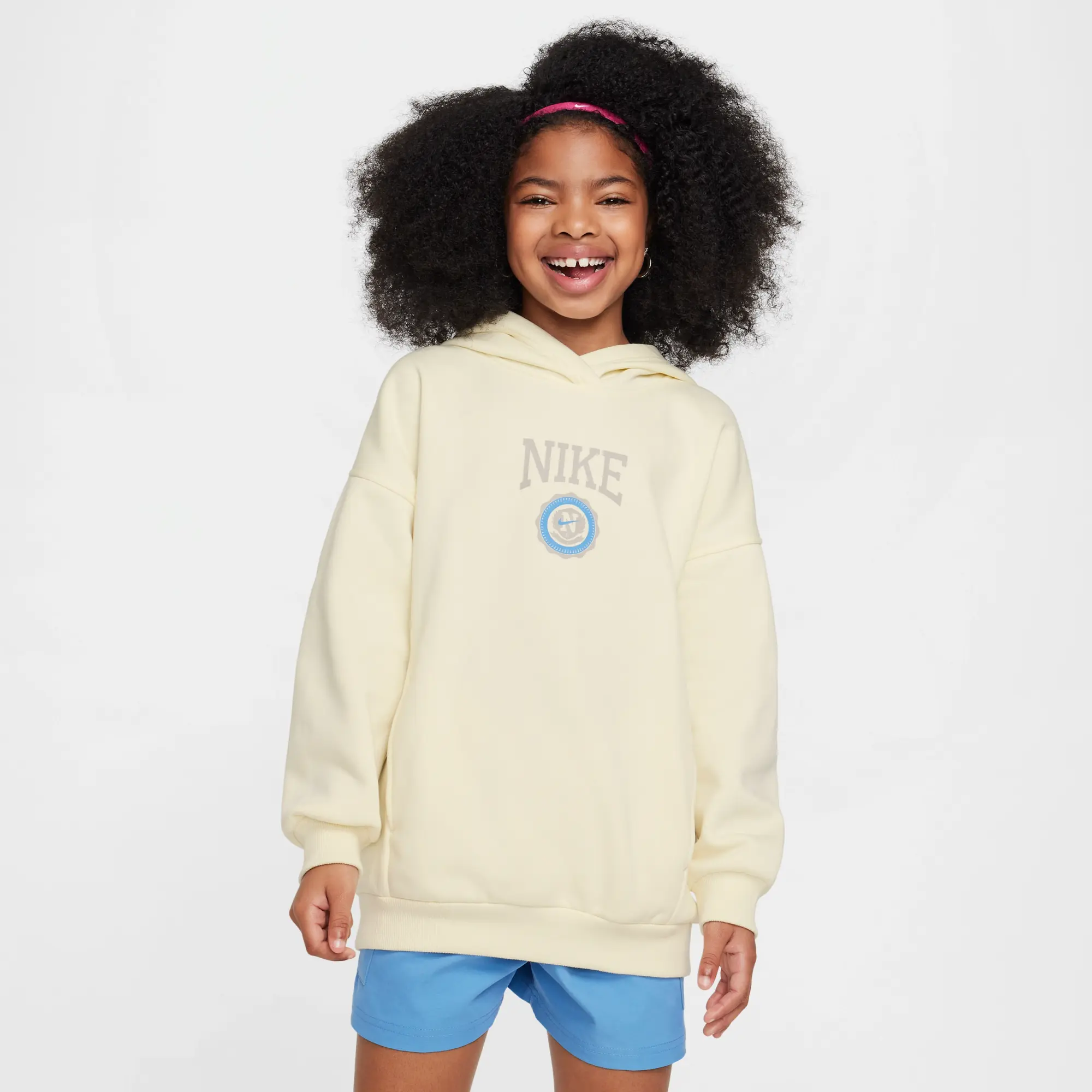 Nike Sportswear Club Fleece Girls' Oversized Pullover Hoodie - White - Cotton/Polyester