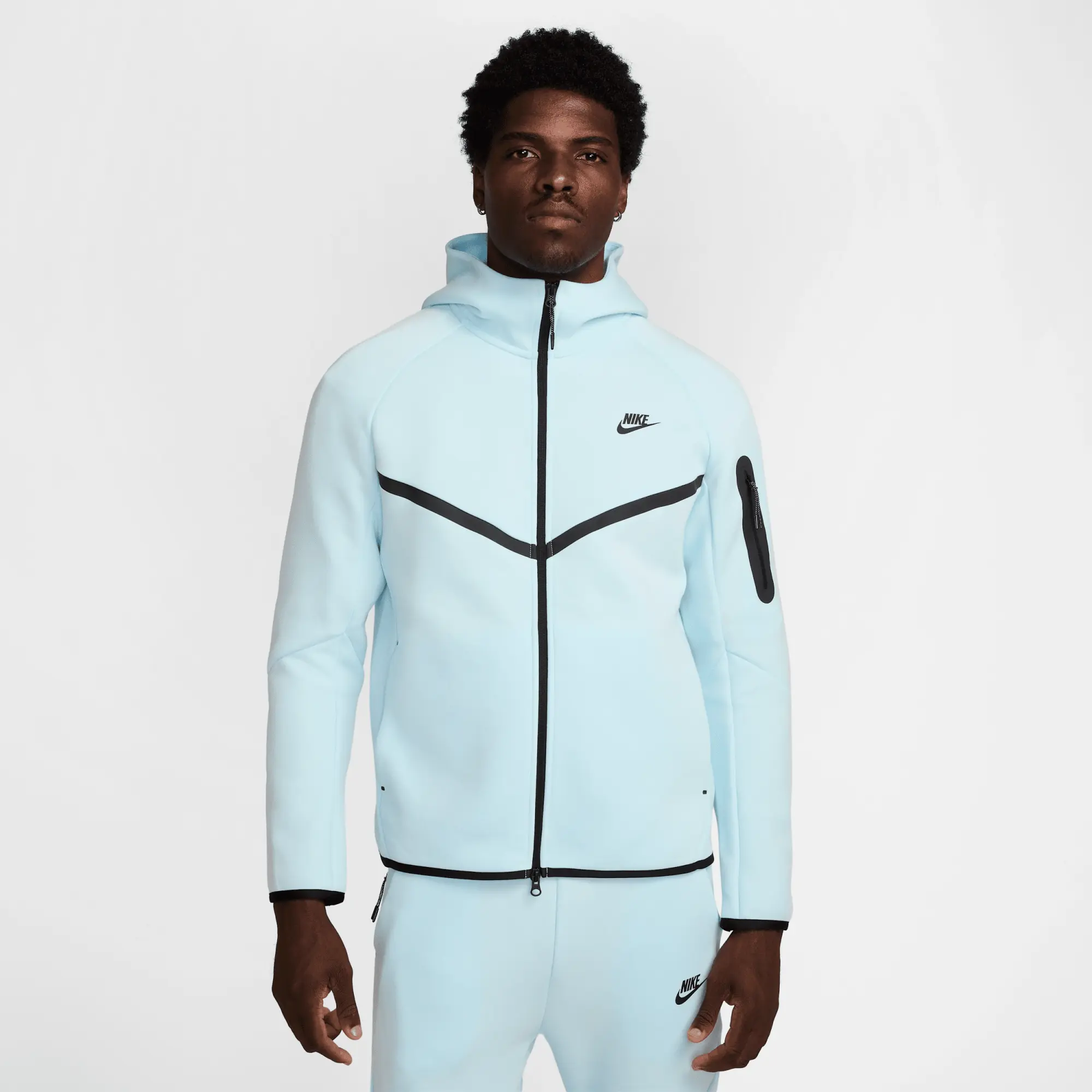 Nike Tech Men's Full-Zip Windrunner Hoodie - Blue - Cotton/Polyester