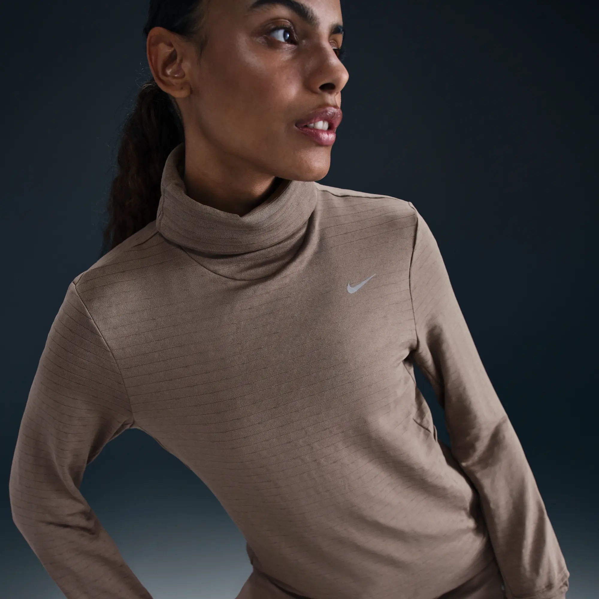 Nike Therma-FIT Swift Women's Turtleneck Running Top - Brown - Polyester/Elastane