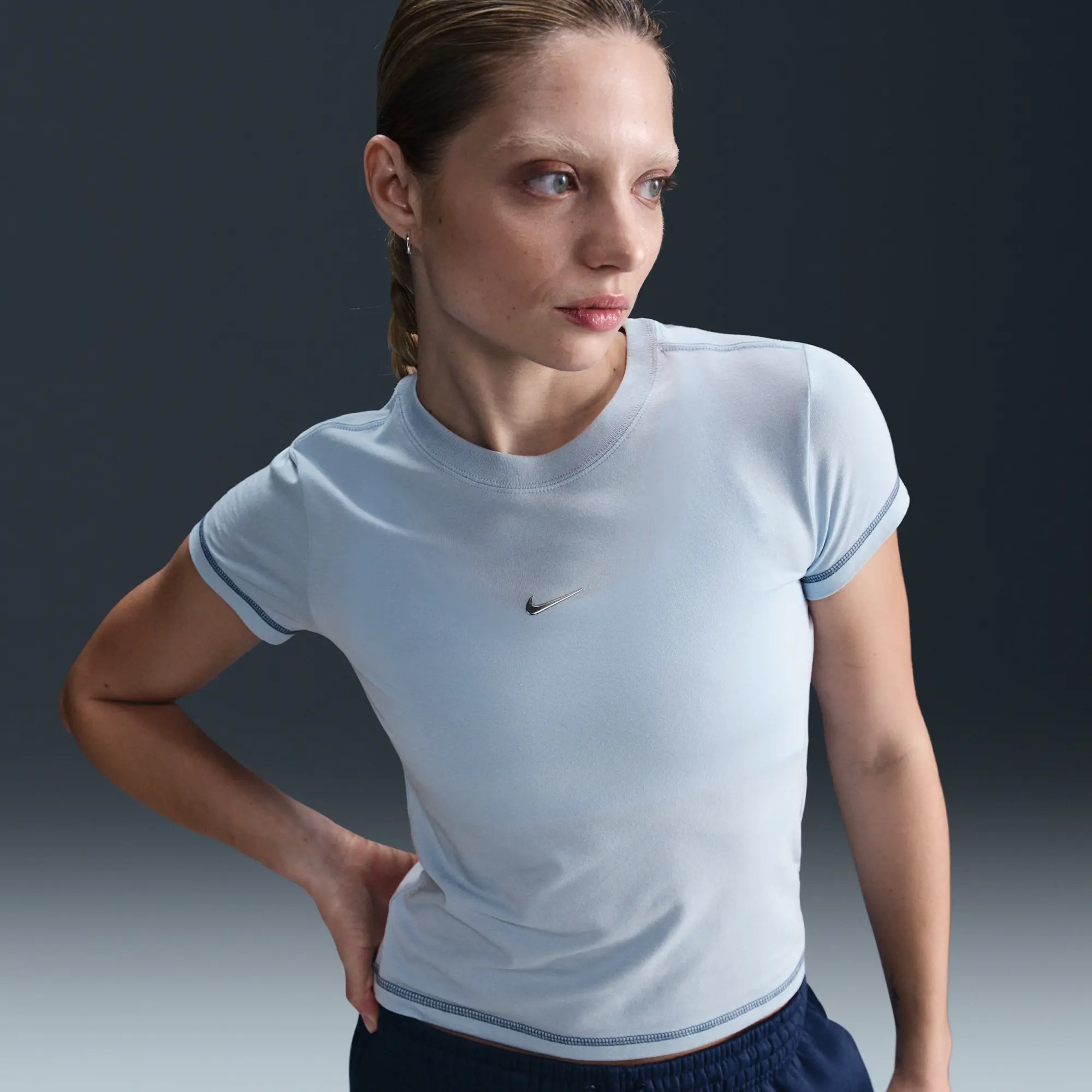 Nike Sportswear Chill Knit Women's Slim Cropped T-Shirt - Blue - Modal/Cotton/Elastane