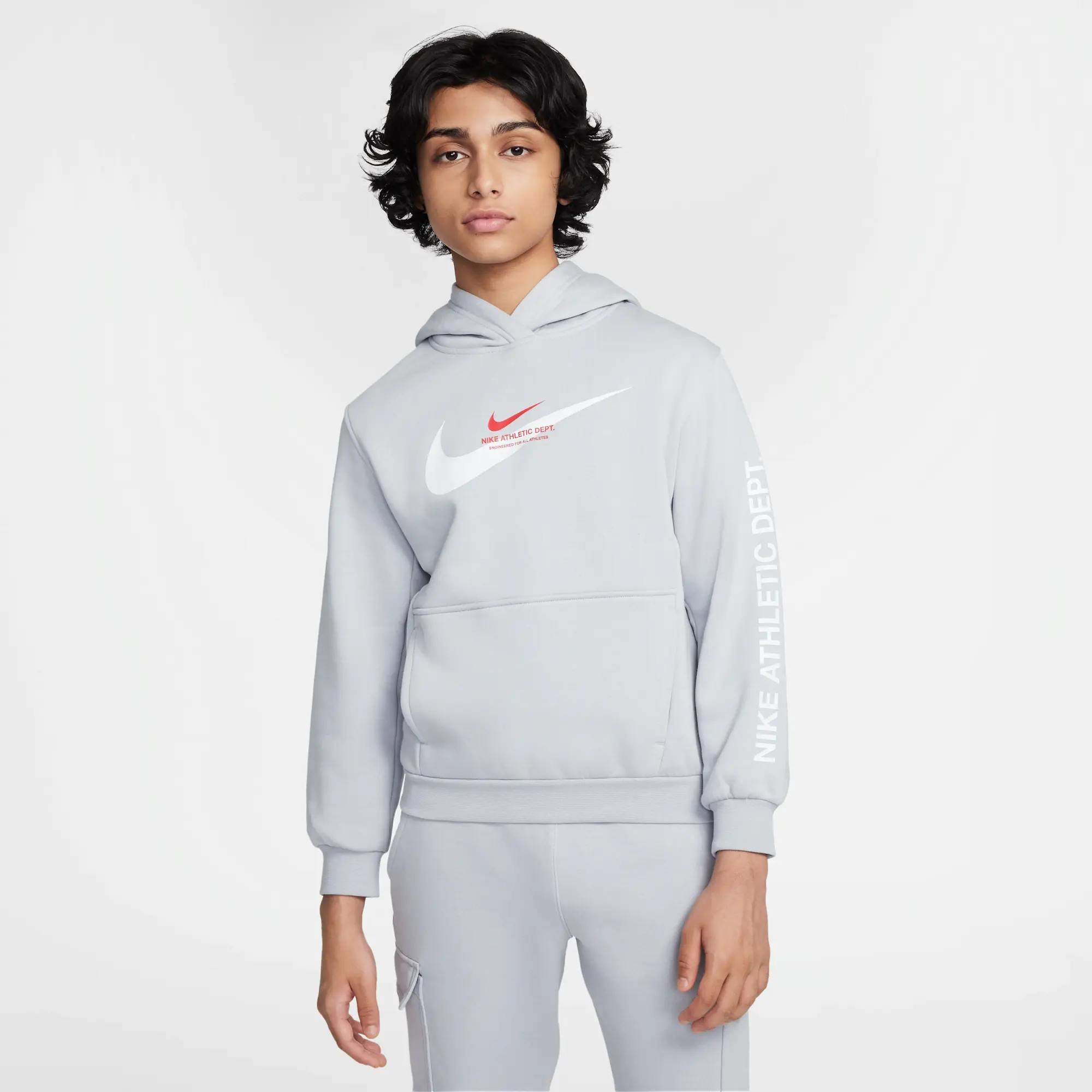 Nike Sportswear Older Kids' Fleece Pullover Hoodie - Grey - Cotton/Polyester