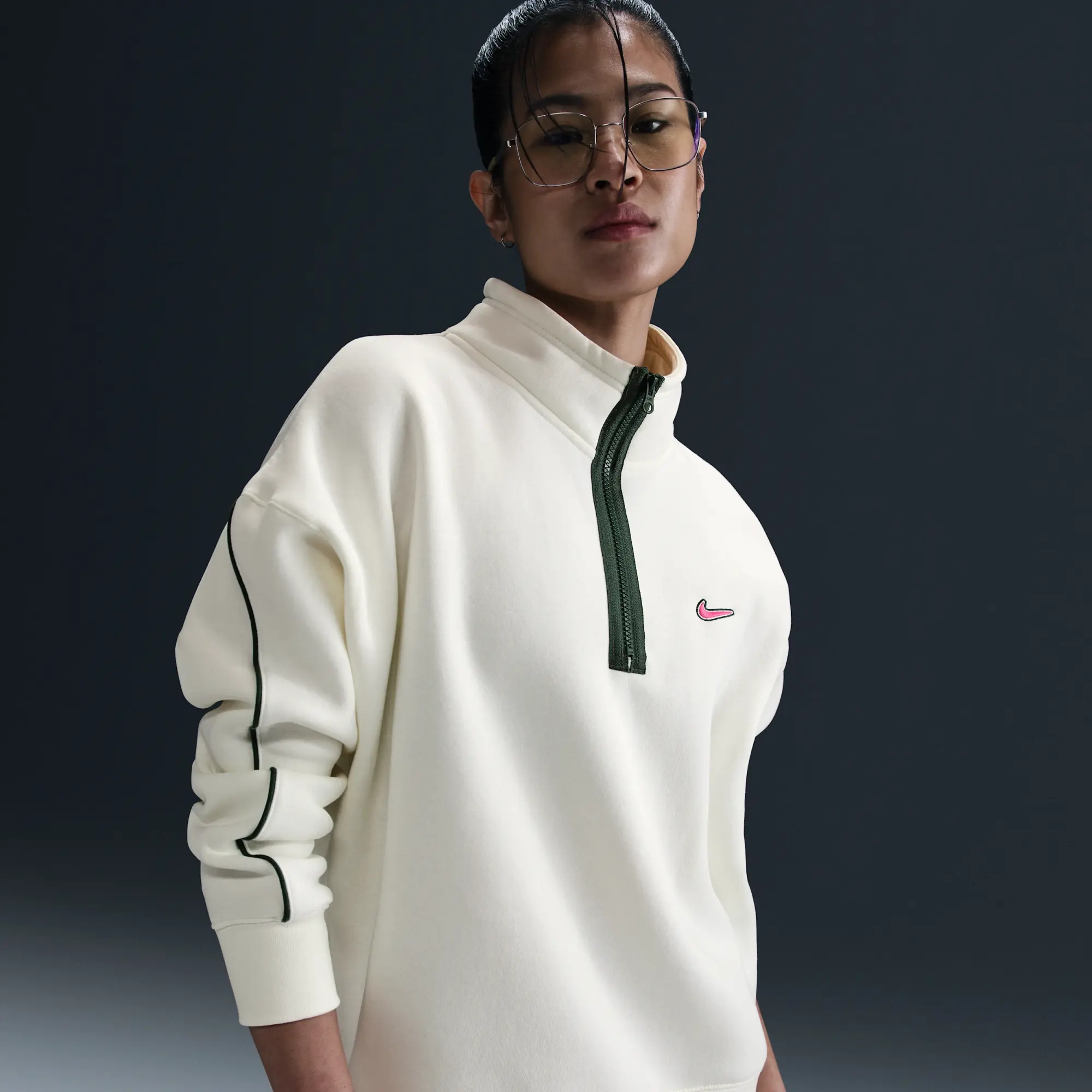 Nike Sportswear Women's 1/4-Zip Fleece Top - White - Cotton/Polyester