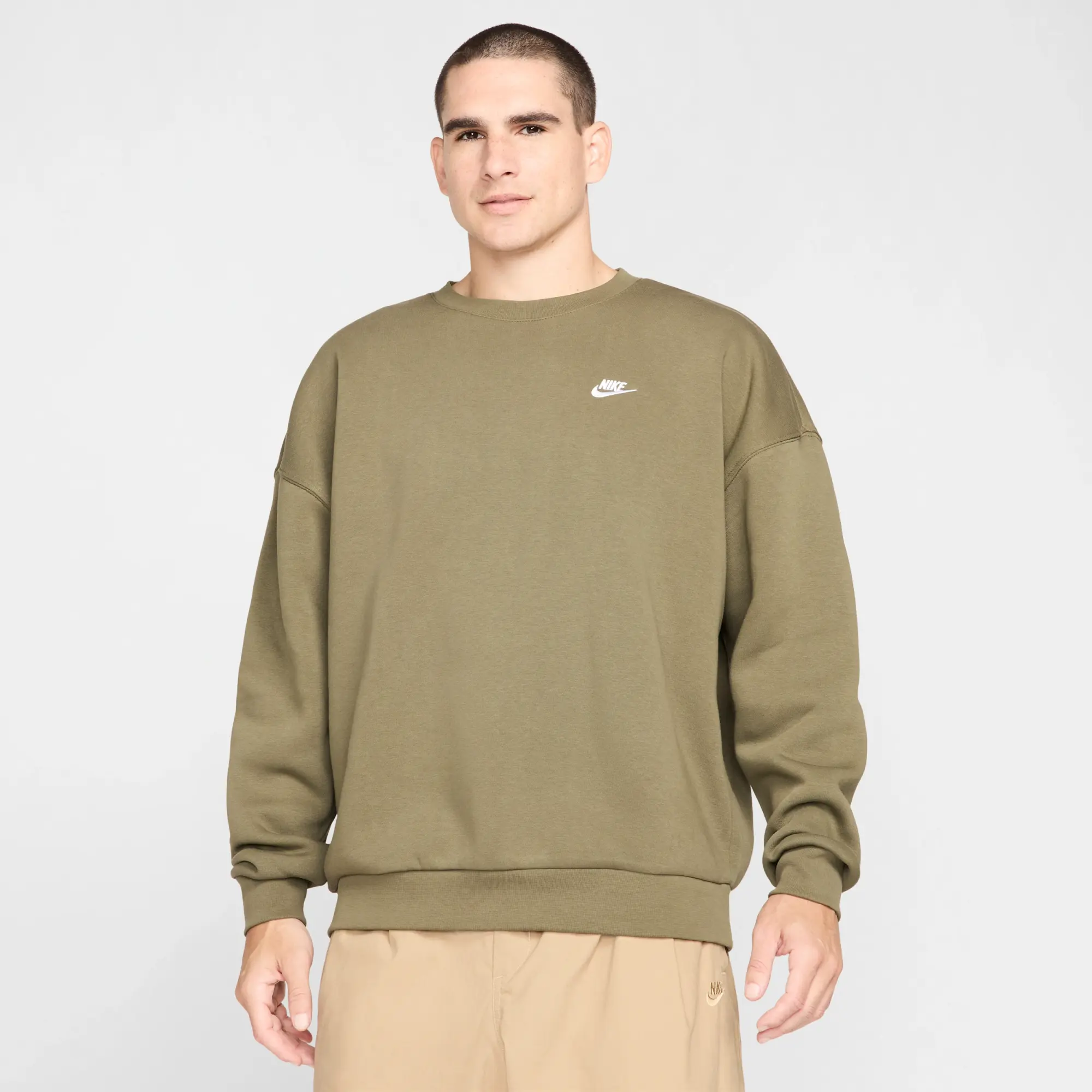 Nike Sportswear Club Men's Oversized Fleece Crew-Neck Sweatshirt - Green - Cotton/Polyester