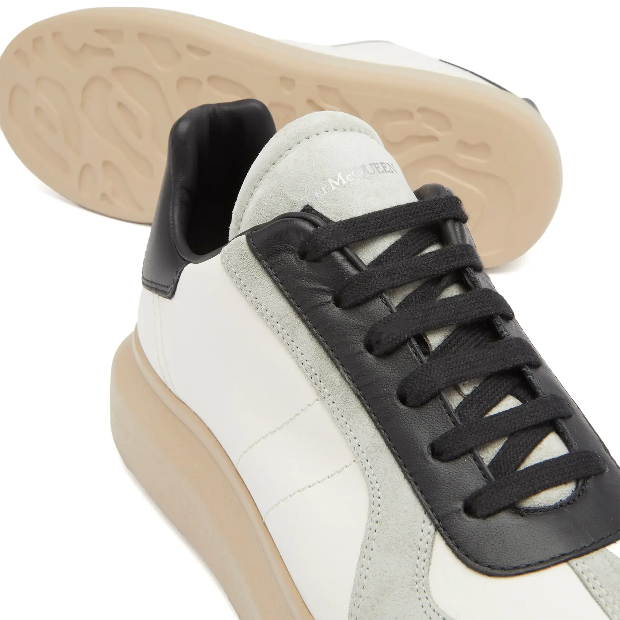 Alexander McQueen Men's Exaggerate Sole Suede & Leather Sneaker Off White/Grey/Black